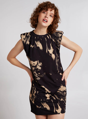 Marble Shoulder Pad Sleeveless Dress