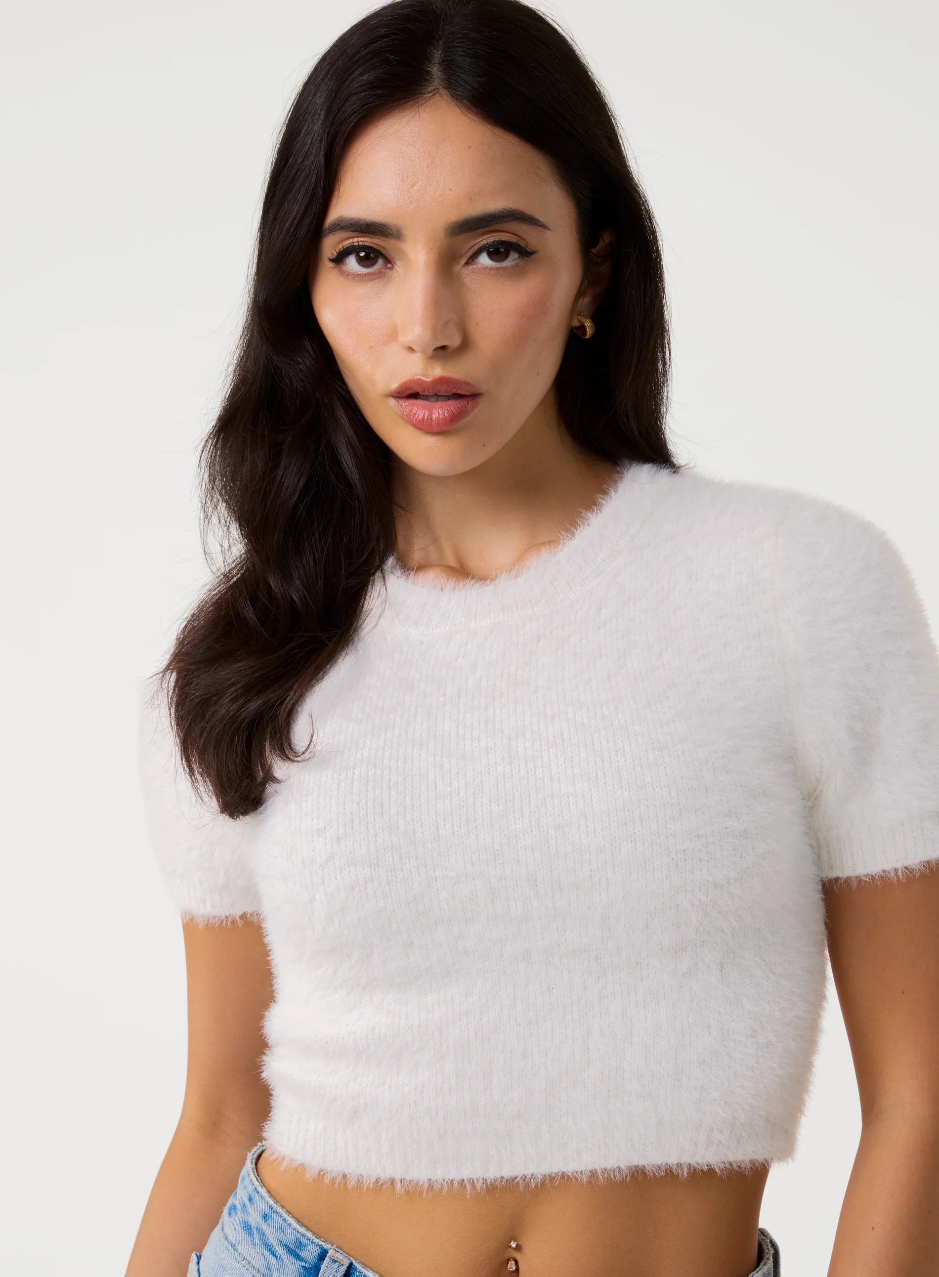 Short Sleeve Fluffy Knit Jumper
