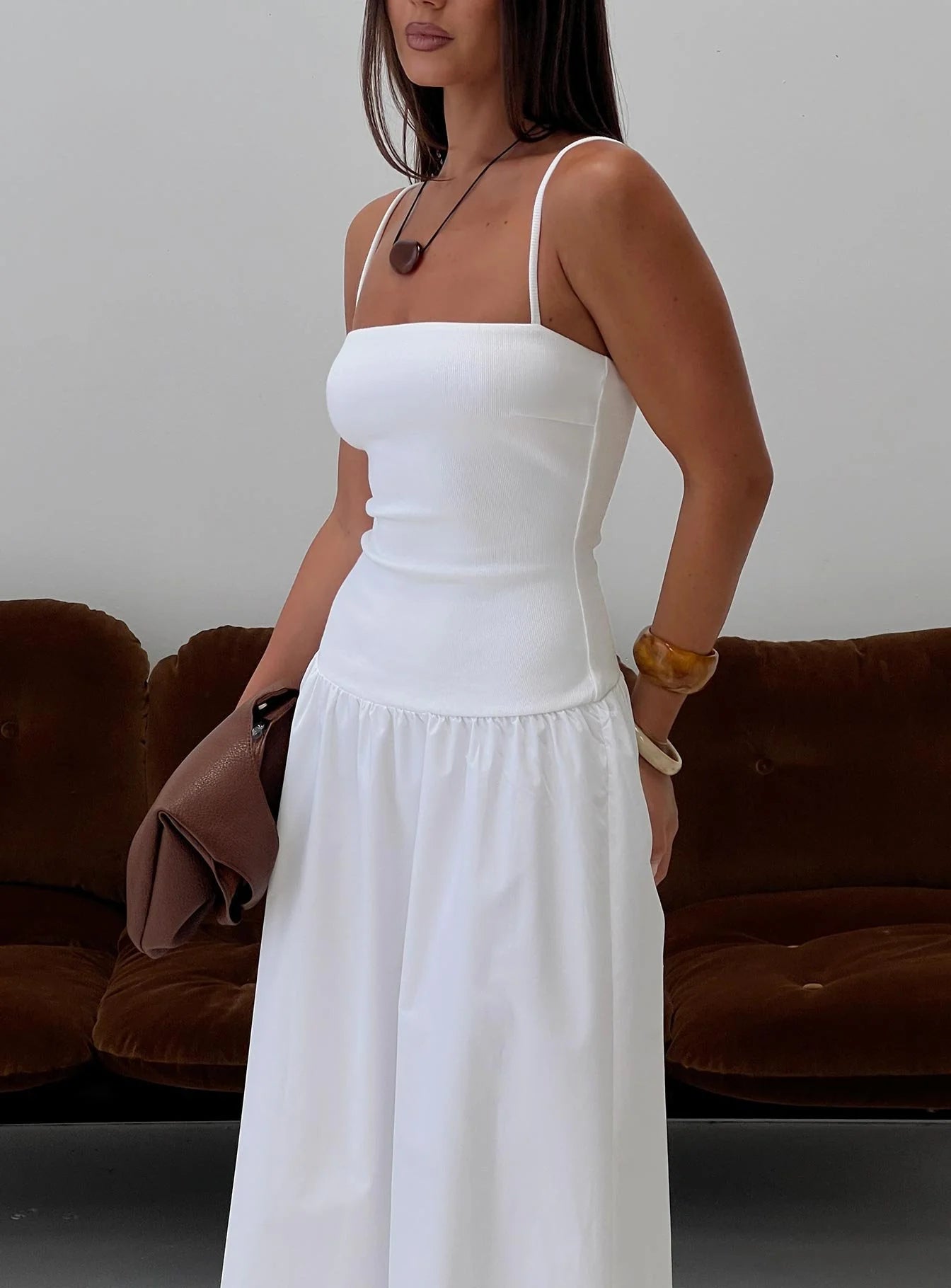 Erroll Drop Waist Knit Maxi Dress White