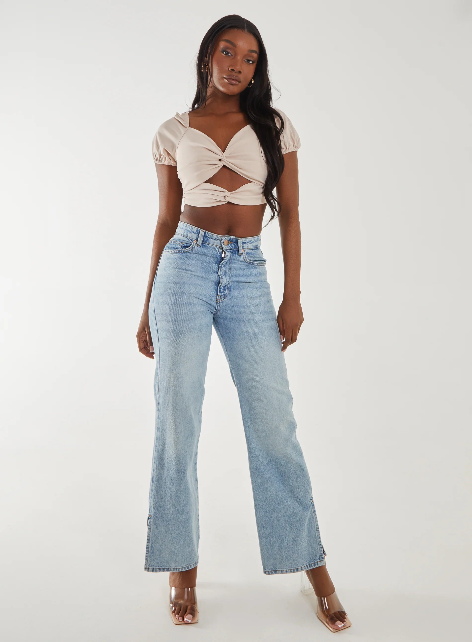 Puff Sleeve Bengaline Cropped Top