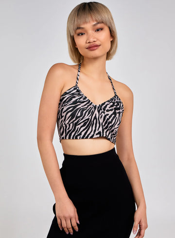 Zebra Print Halter Neck Top