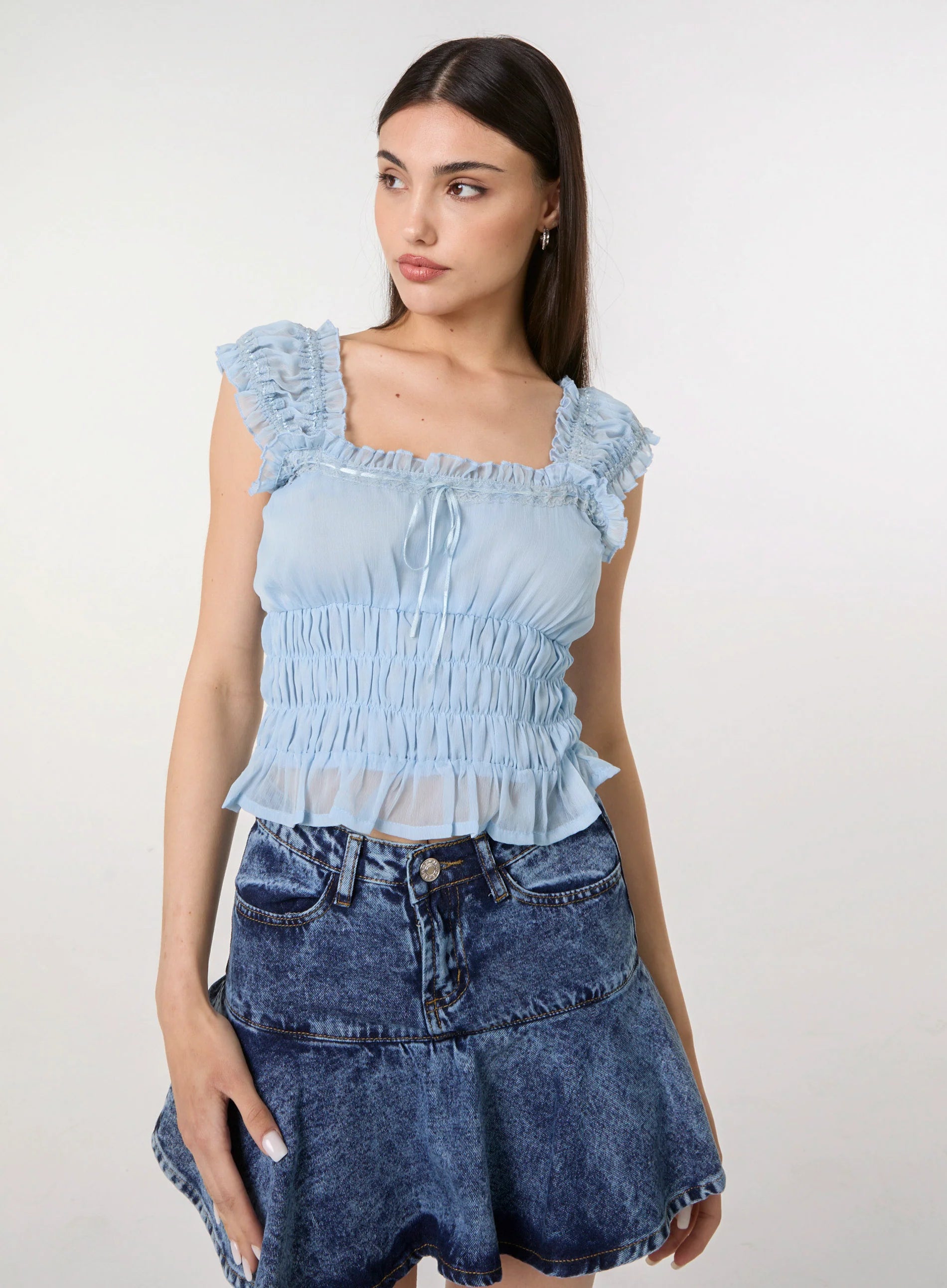 Ribbon Trim Milkmaid Top