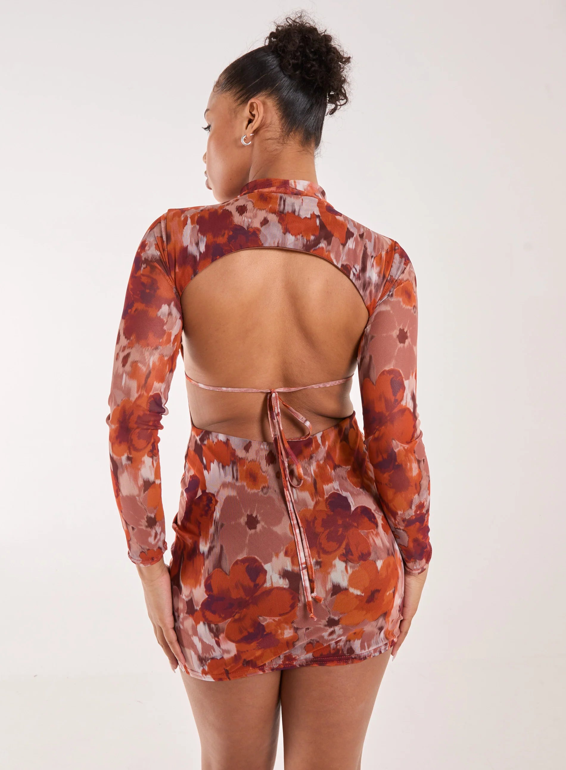 Graphic Floral High Neck Dress