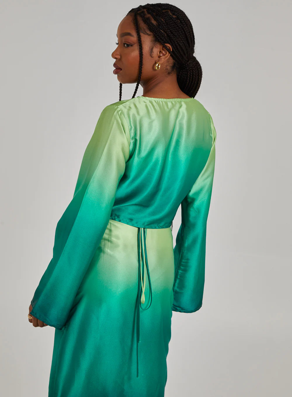 Twist Front Satin Long Sleeve Crop Top