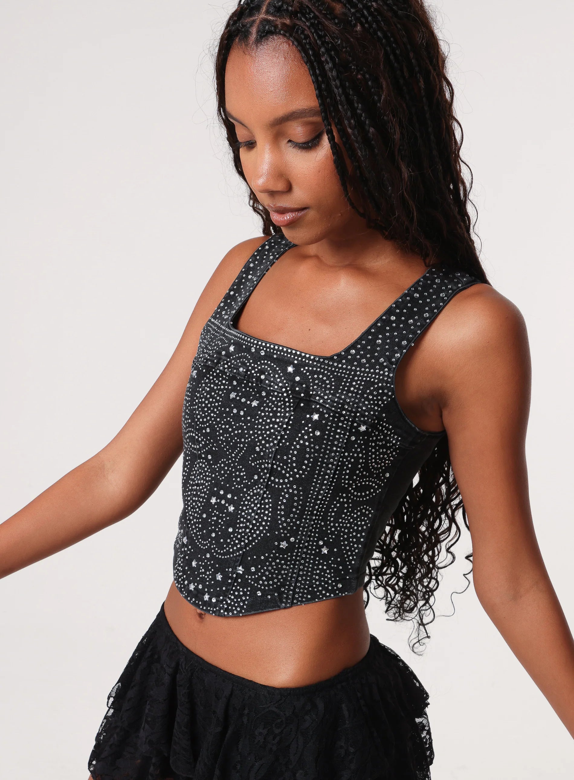 Diamante Denim Corset Top