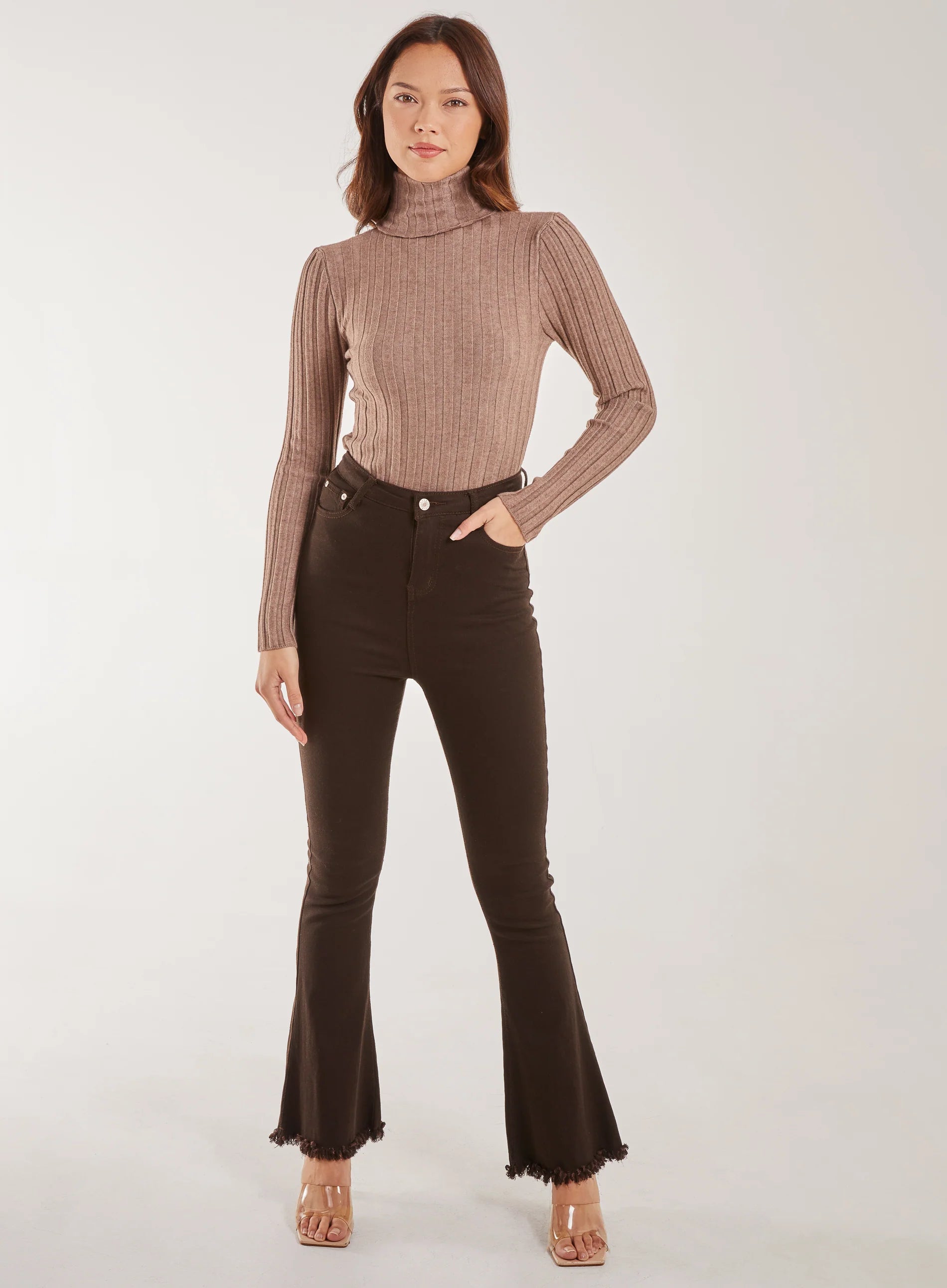 Soft Knit Wide Rib Roll Neck Top