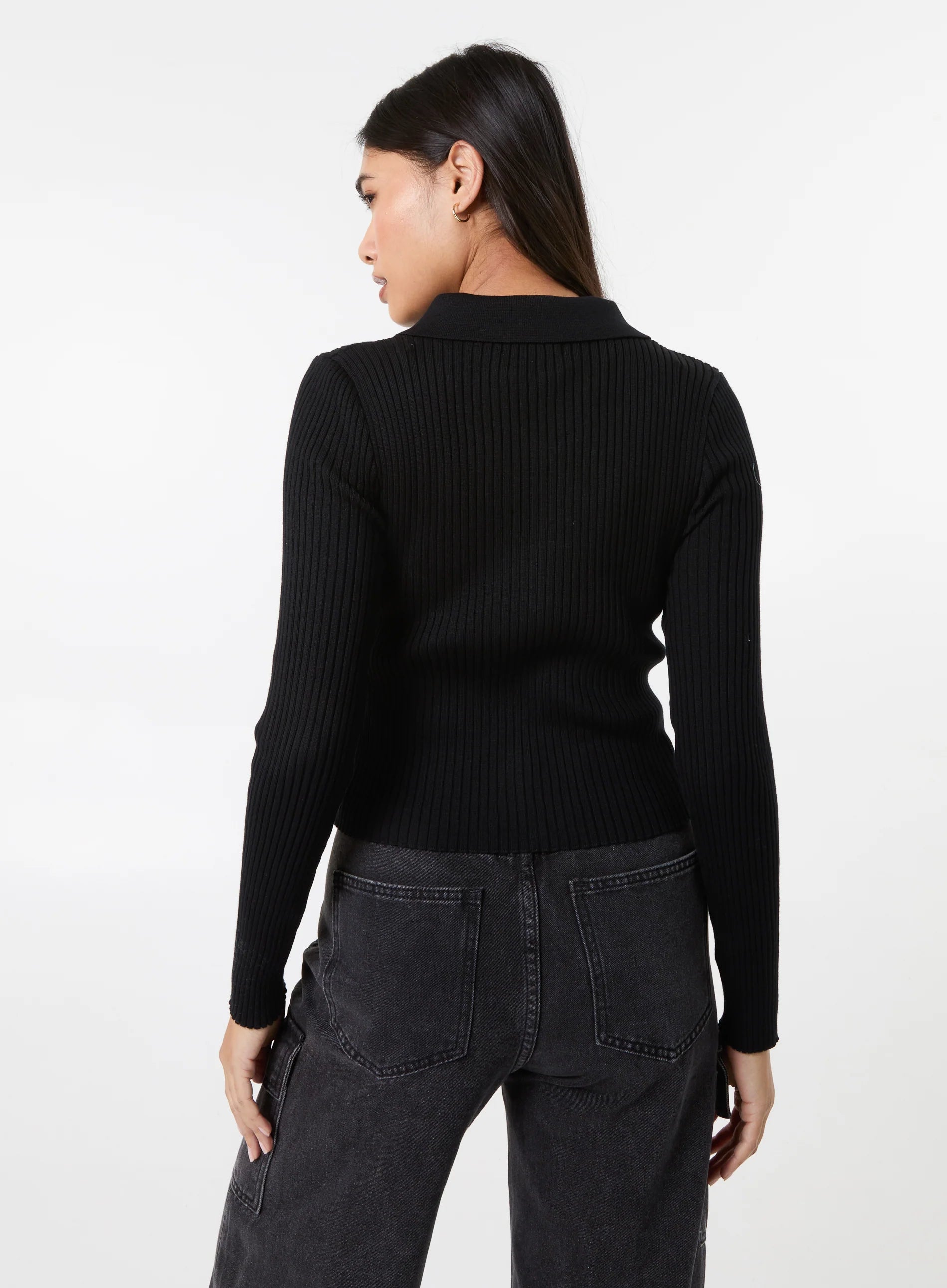Long Sleeve Zip Up Ribbed Top