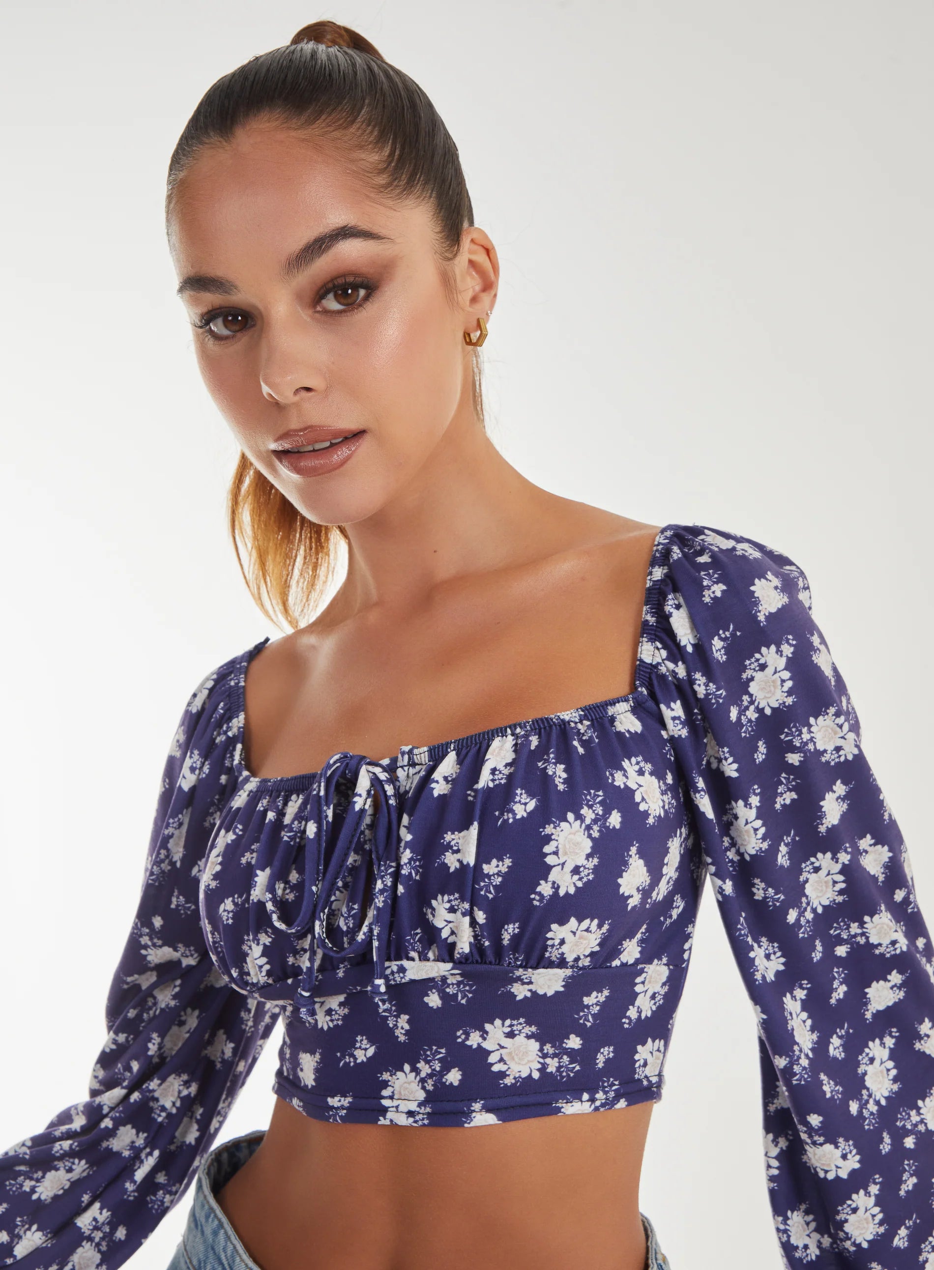 Floral Printed Milkmaid Long Balloon Sleeve Top