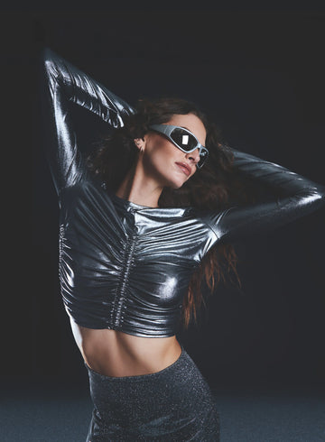 Metallic Ruched Long Sleeve Top