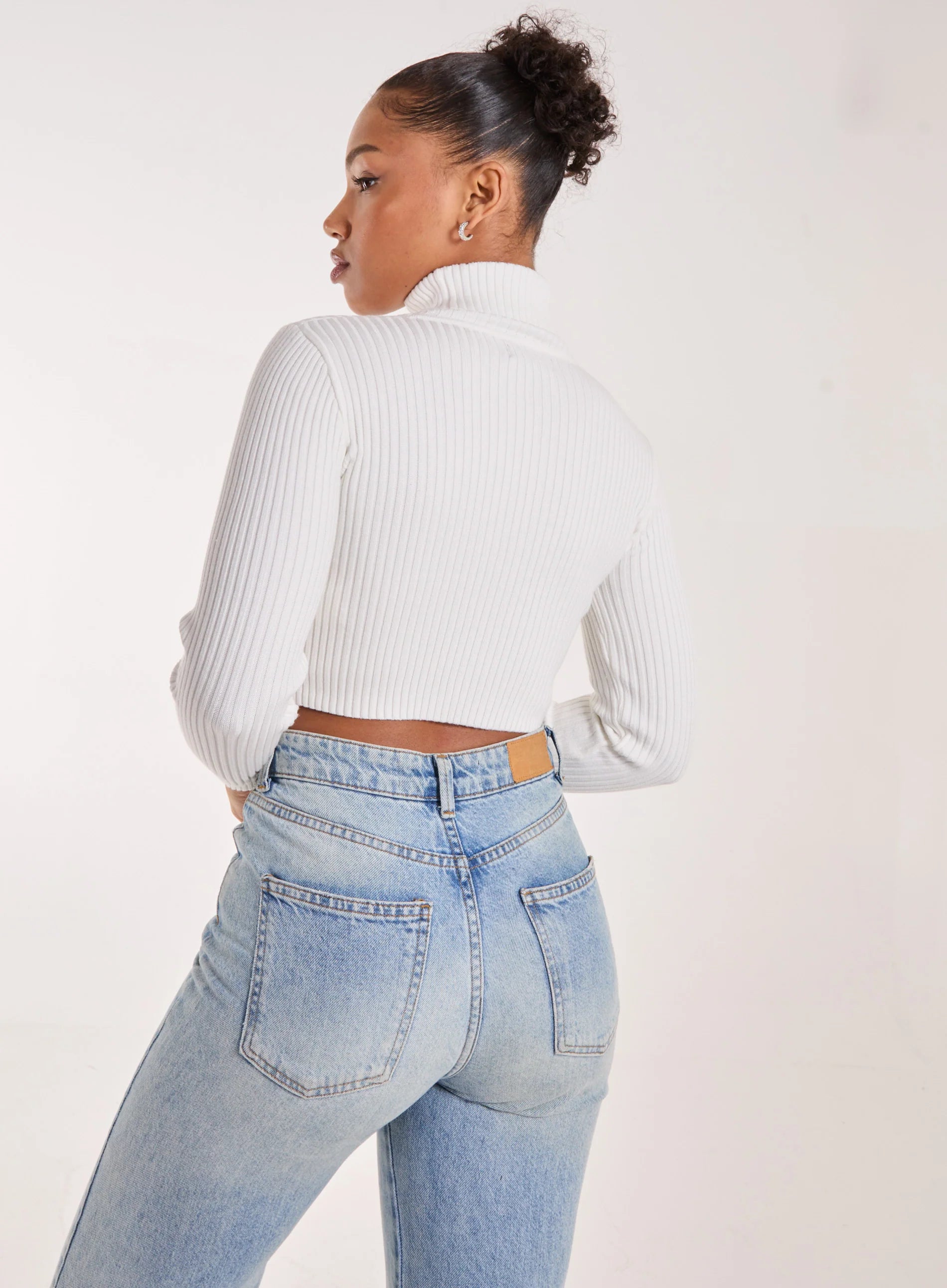 Ribbed Roll Neck Jumper With Cut Out Detail