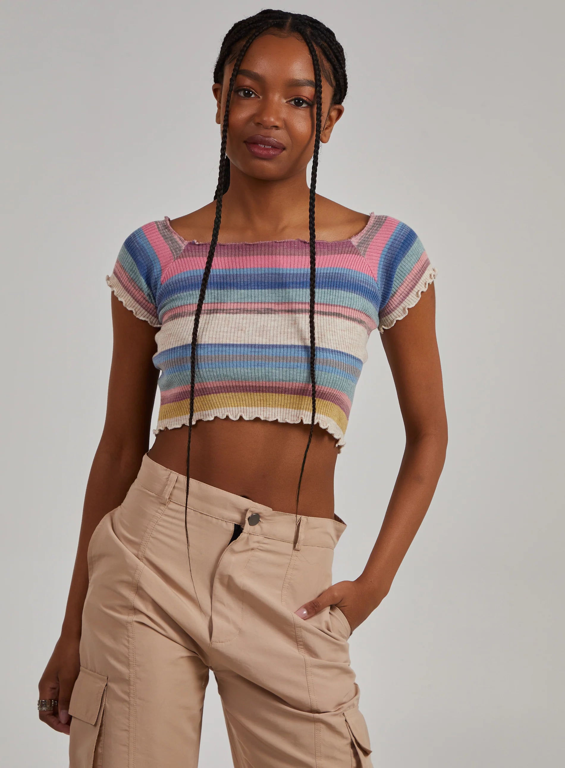 Space Dye Lettuce Hem Square Neck Crop Top