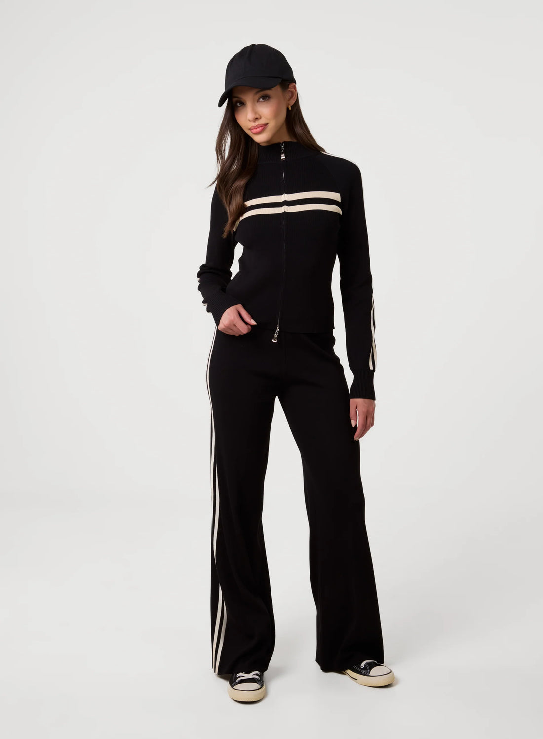 Stripe Front Zip Up Sweatshirt