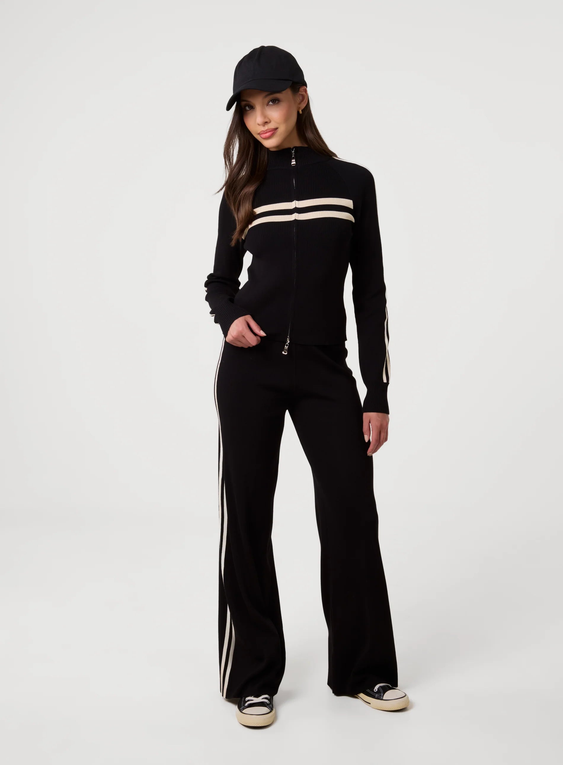 Stripe Front Zip Up Sweatshirt