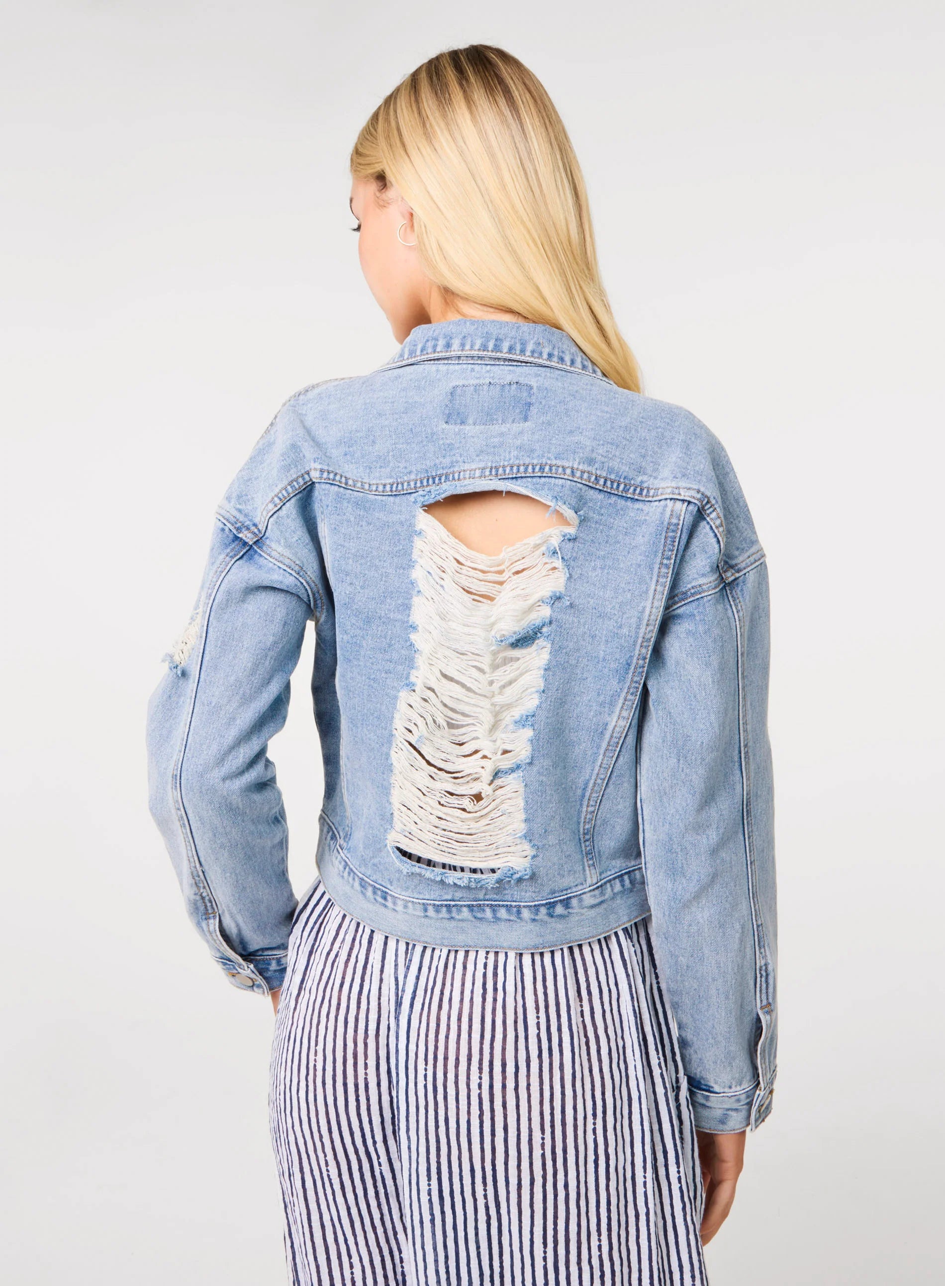 Distressed Cropped Denim Jacket