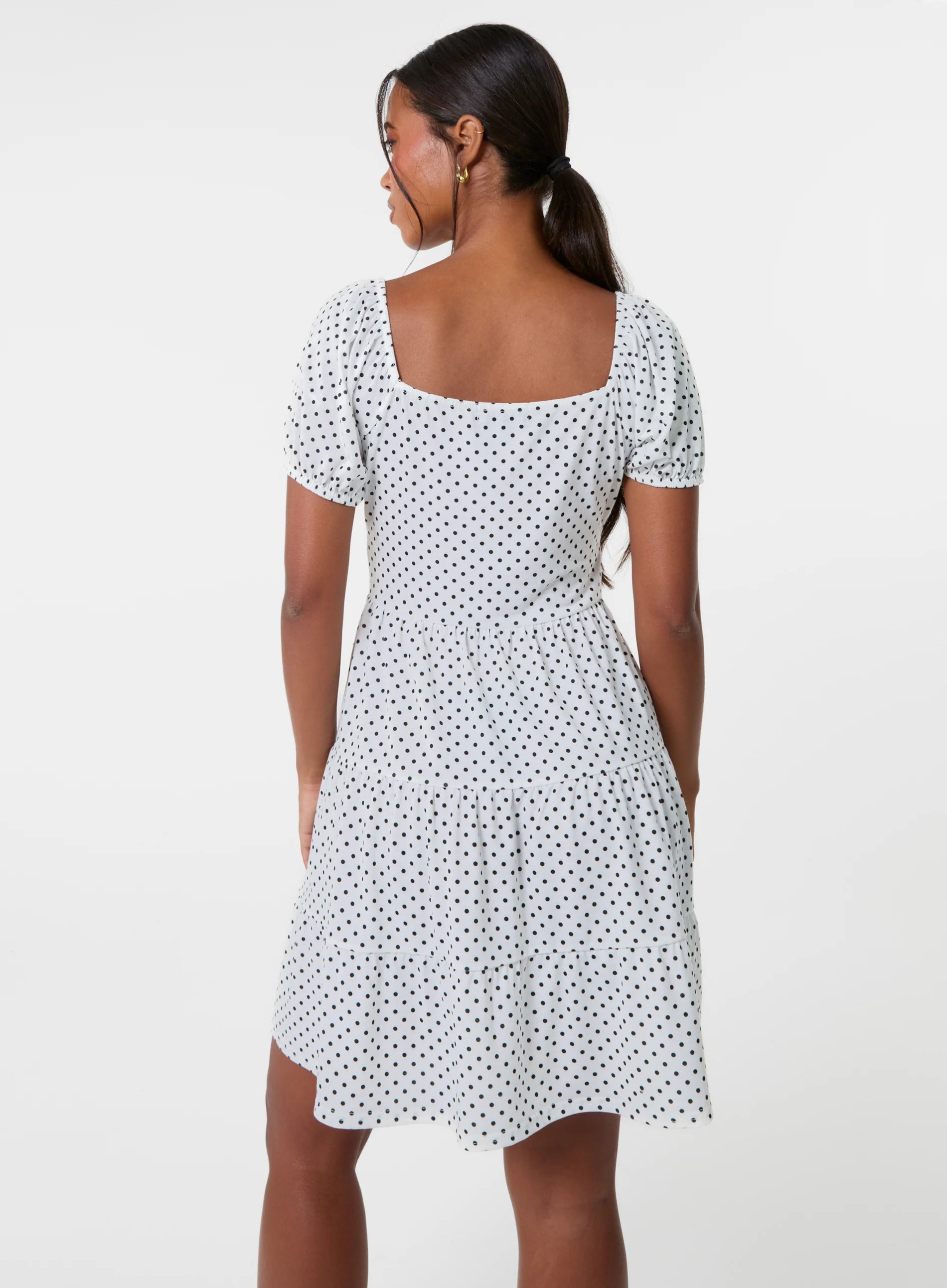 Puff Sleeve Polka Dot Tiered Mini Dress
