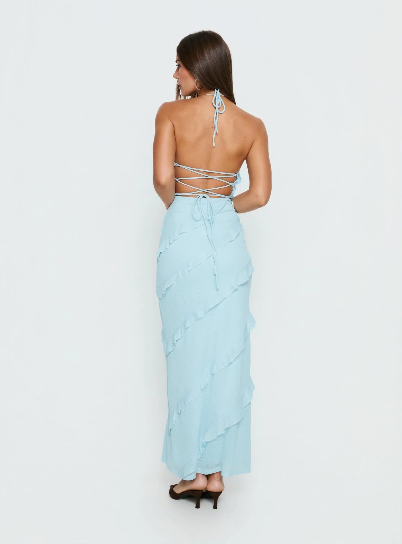 Adesta Frill Halter Maxi Dress Blue