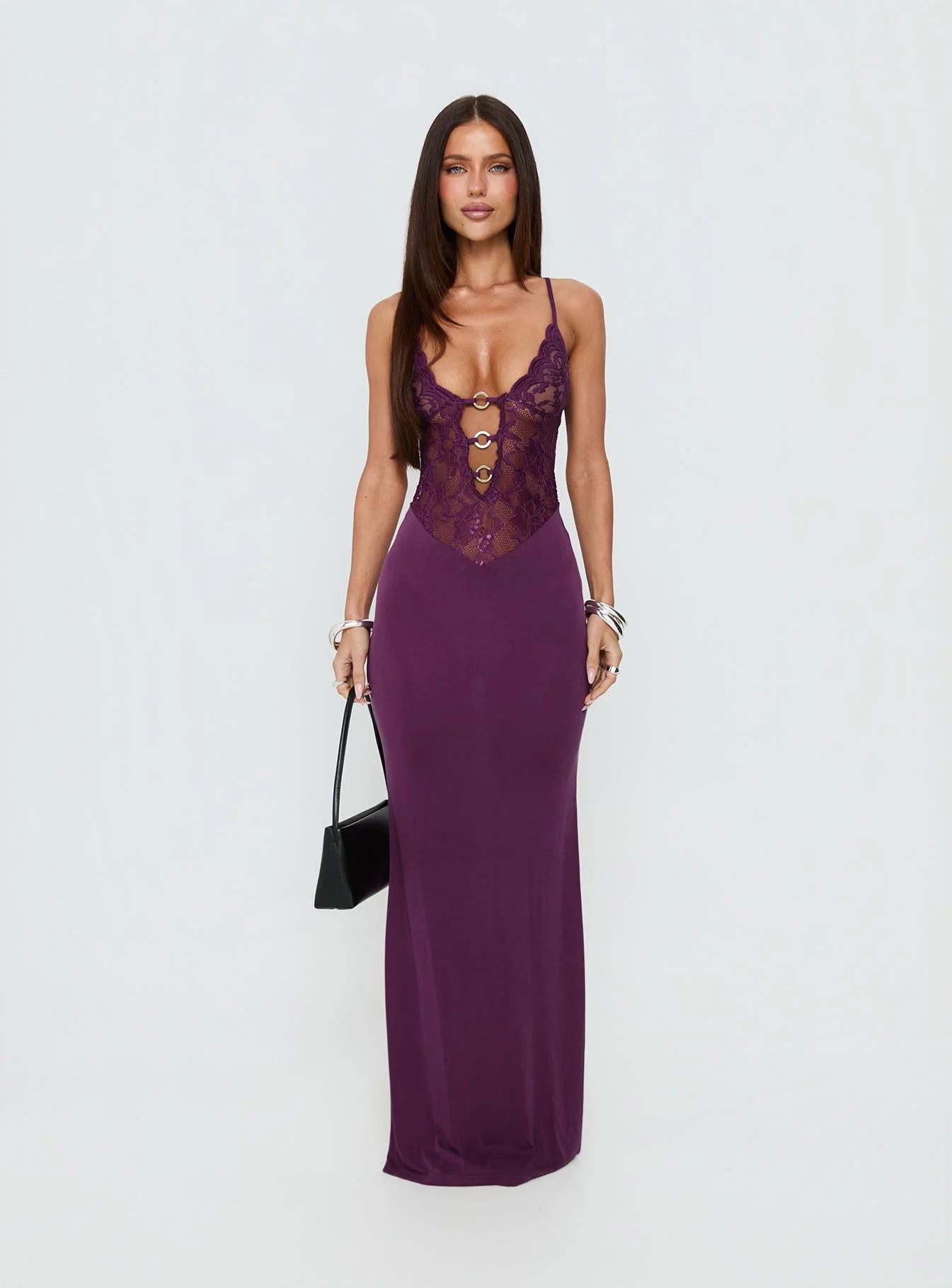 Totema Lace Halter Maxi Dress Purple