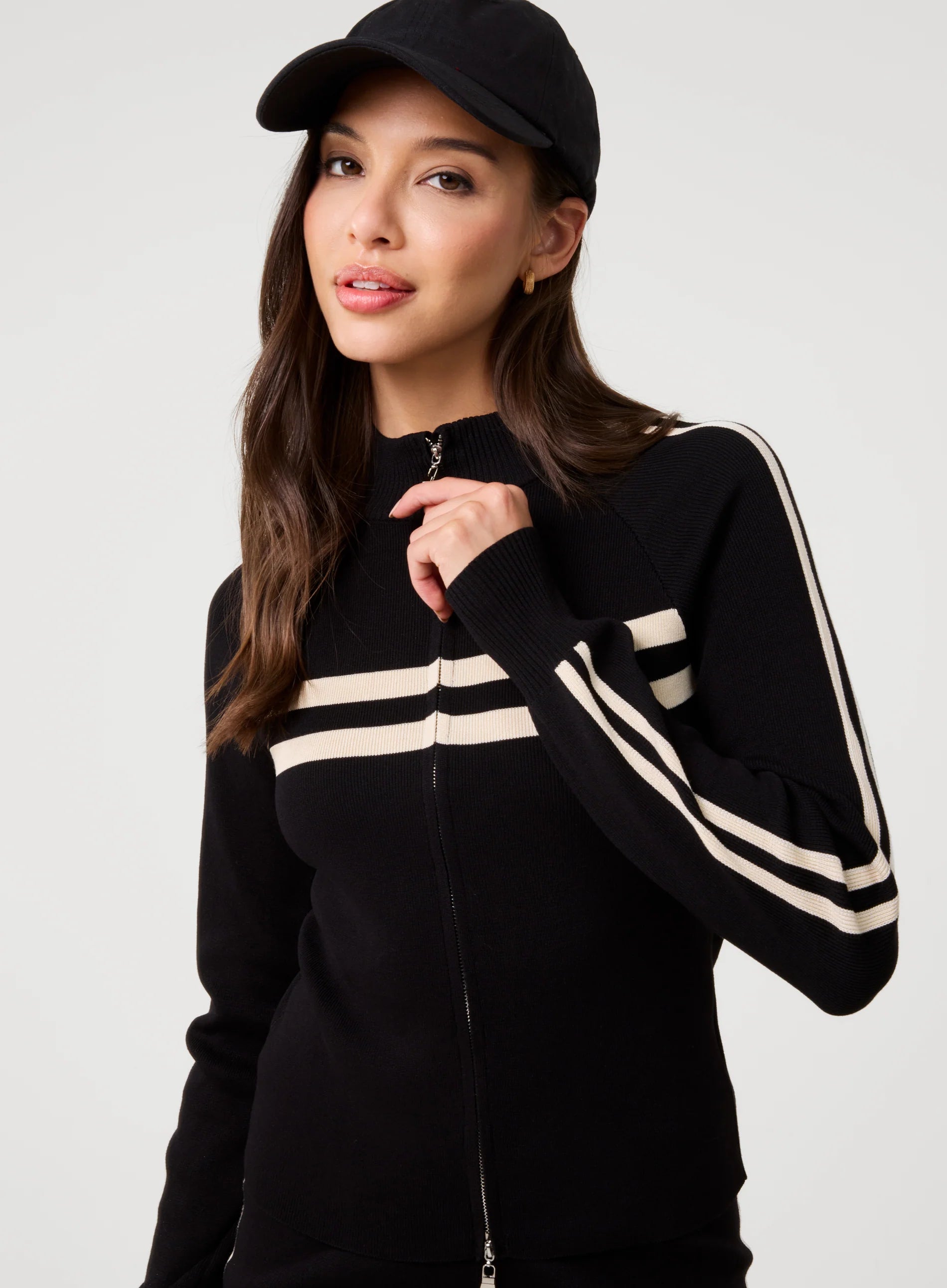 Stripe Front Zip Up Sweatshirt