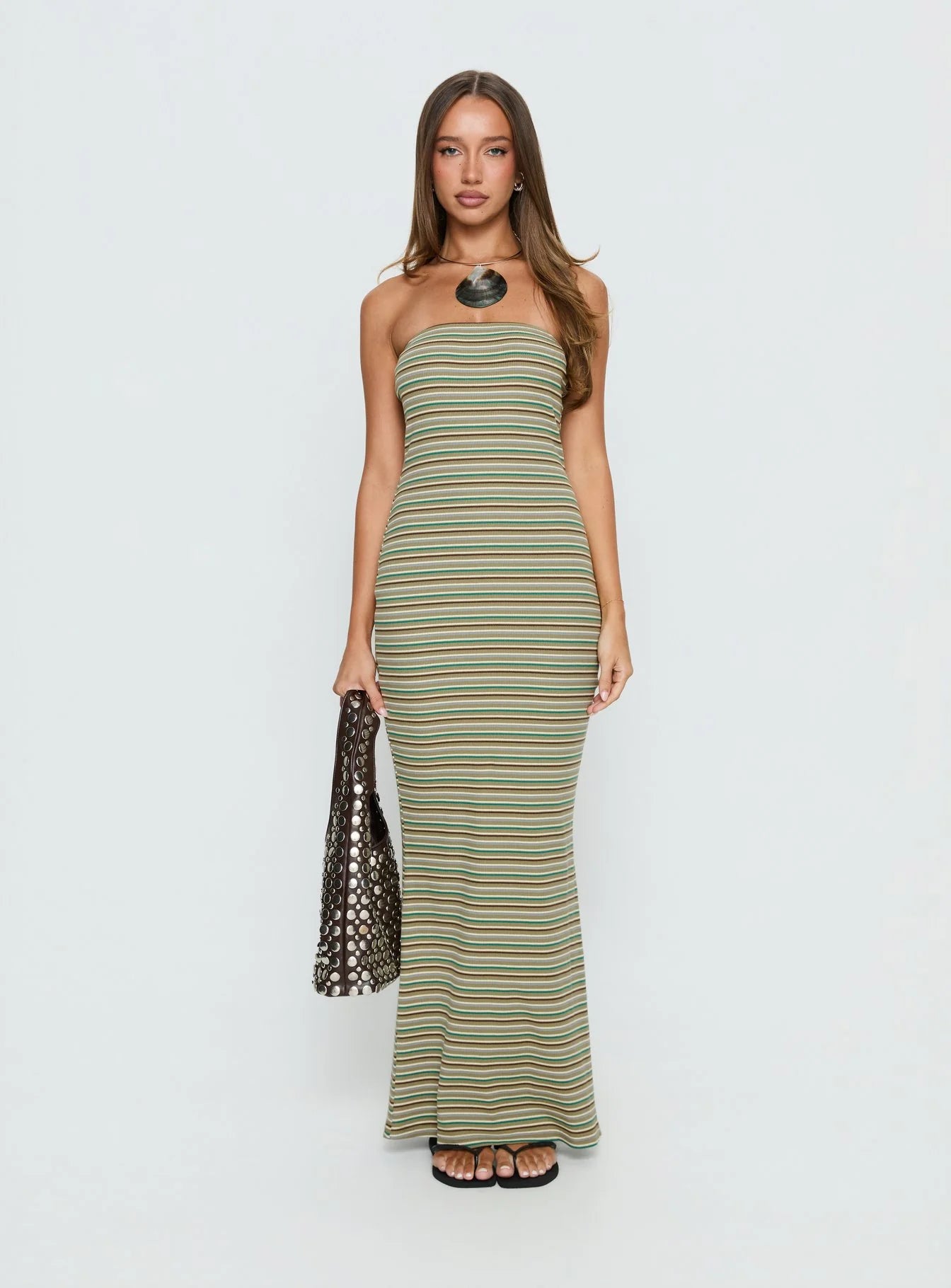Solola Strapless Maxi Dress Green Stripe