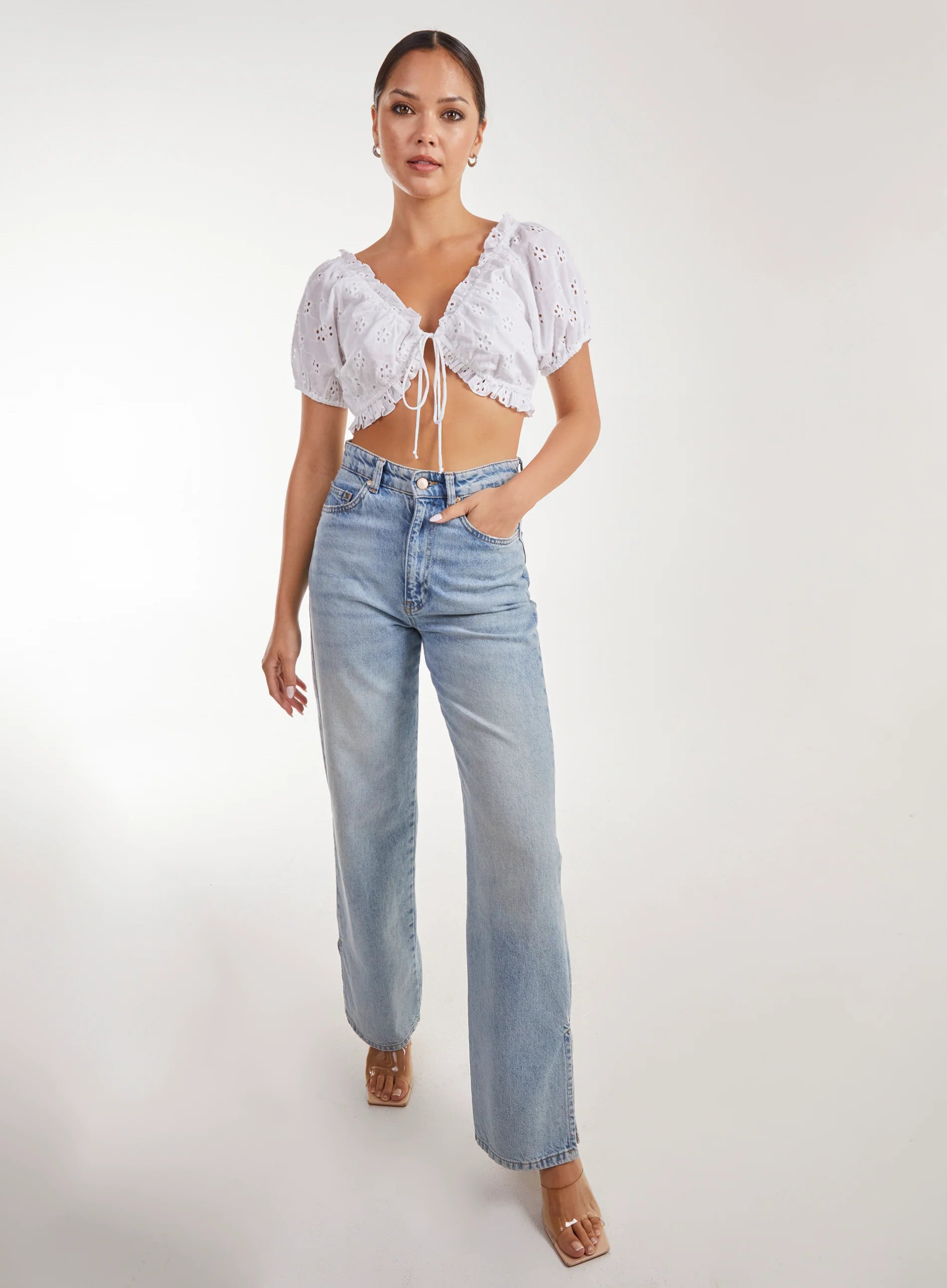 Broderie Puff Sleeve Tie Top