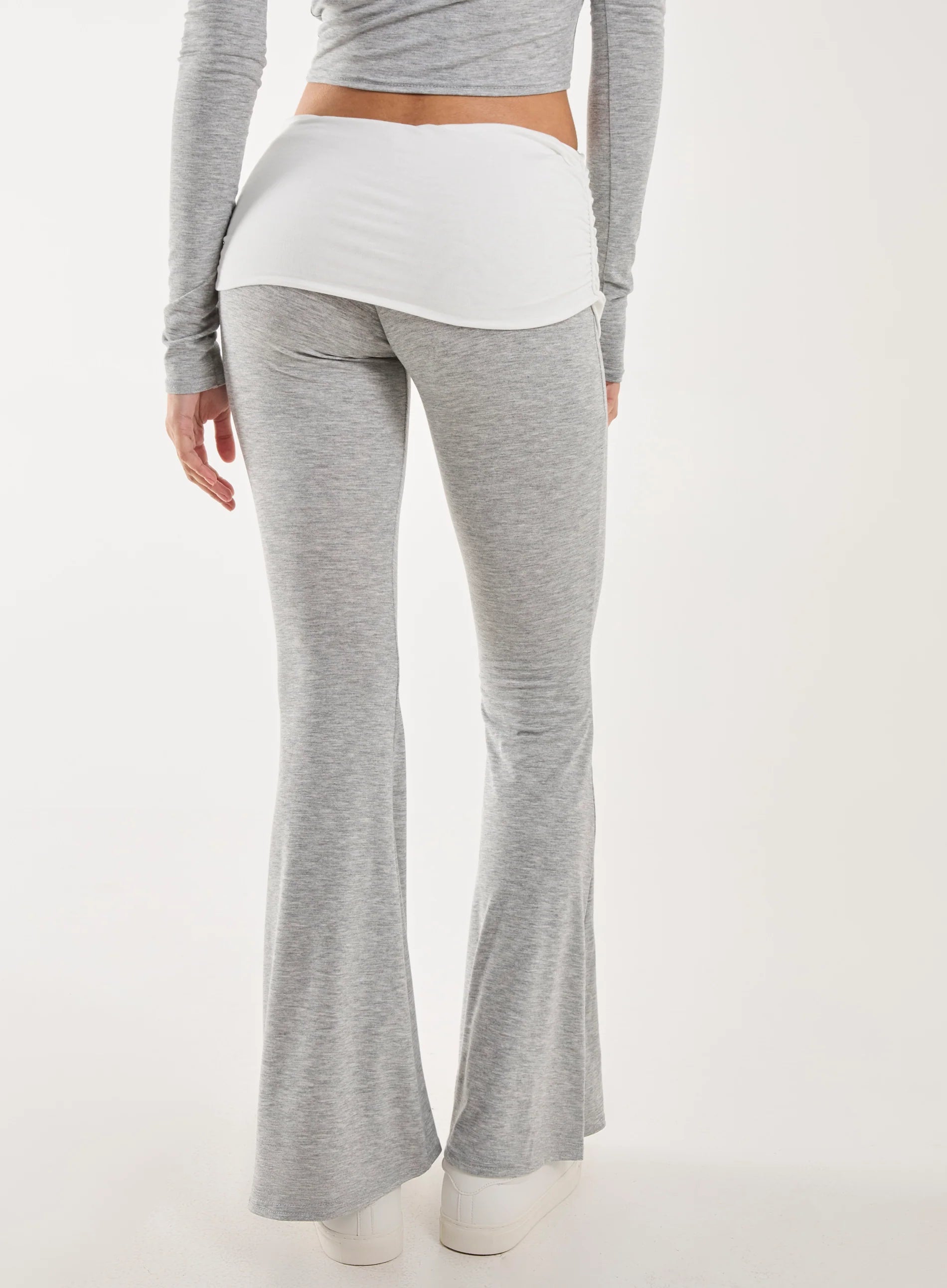 Fold Over Two Tone Flared Leggings
