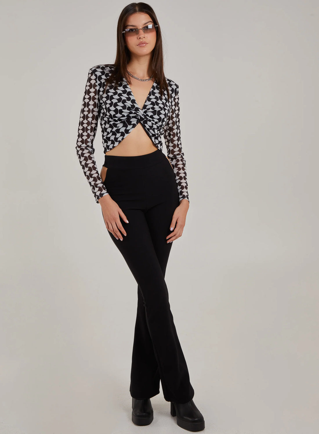 Printed Long Sleeve Twist Front Top