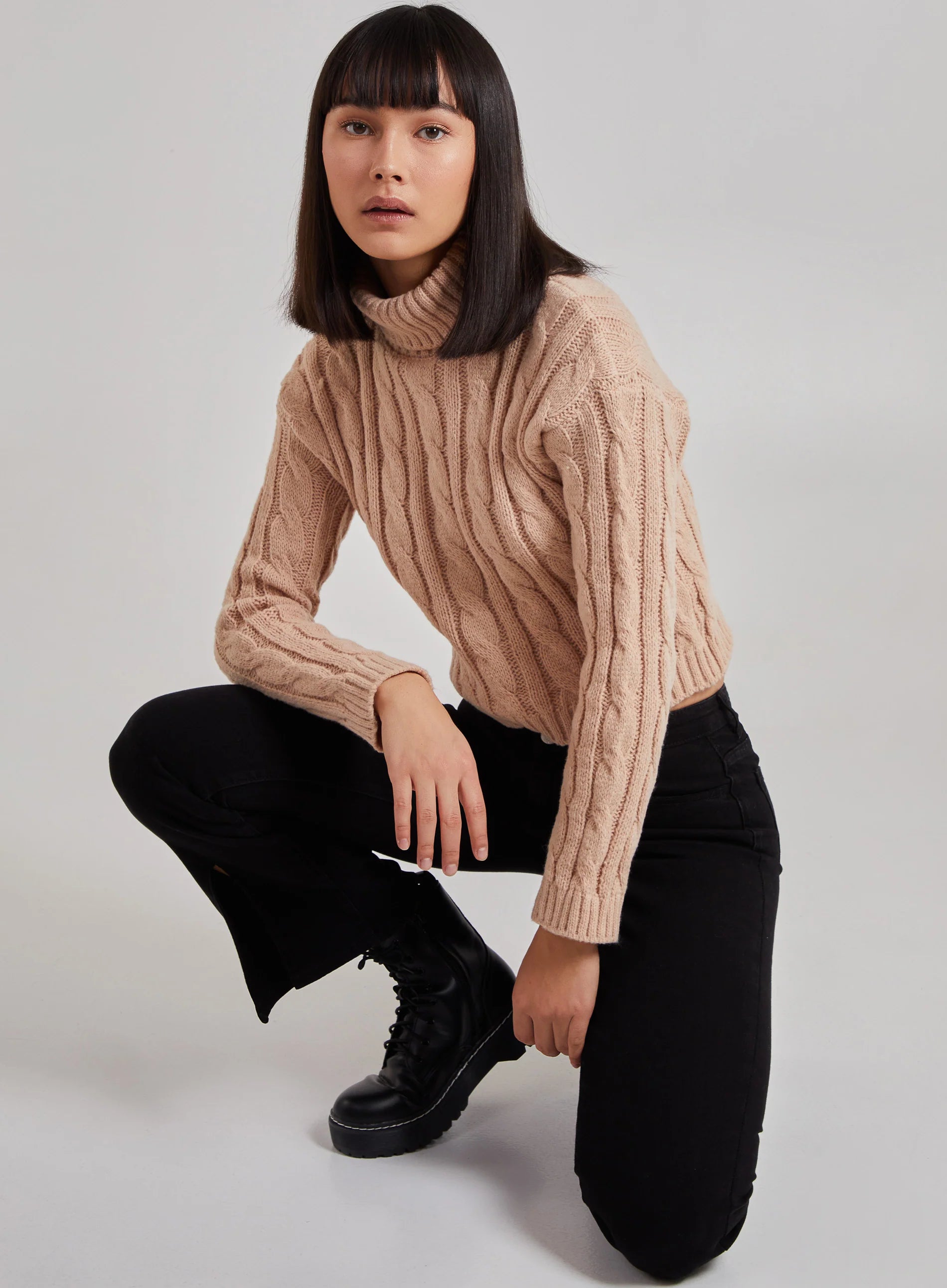 Cropped Cable Knit Jumper