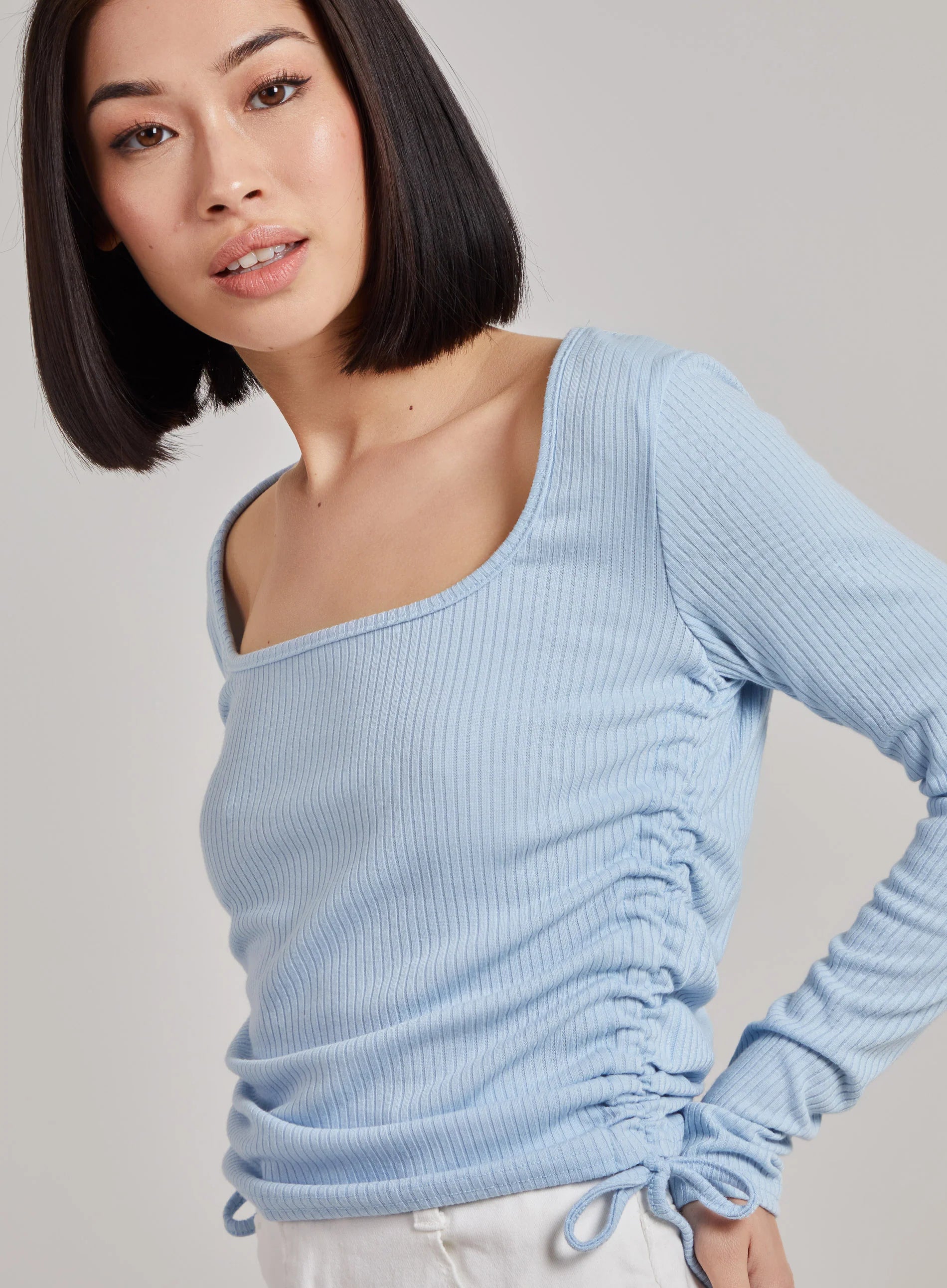 Ruched Square Neck Ribbed Top