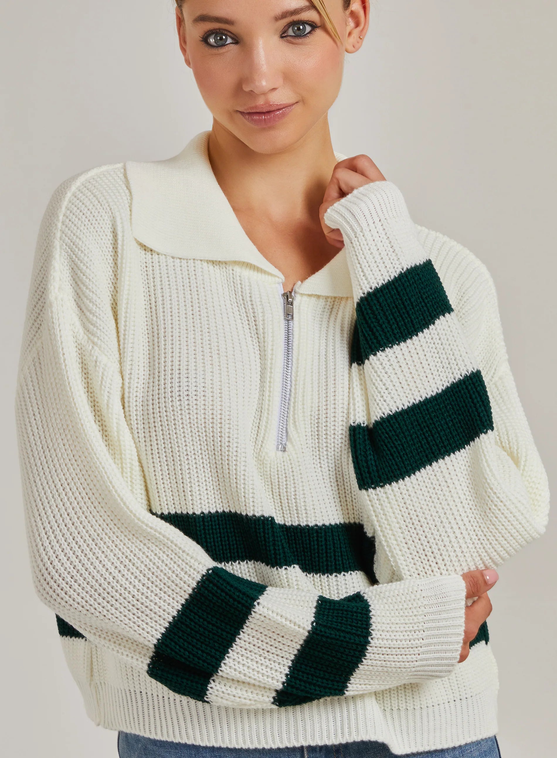 Striped Zip Up Knitted Jumper