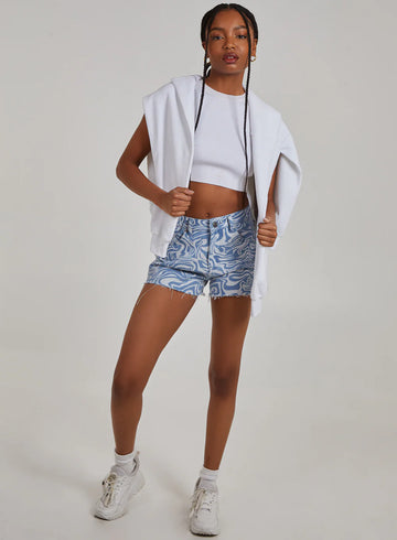 Swirl Print Denim Shorts
