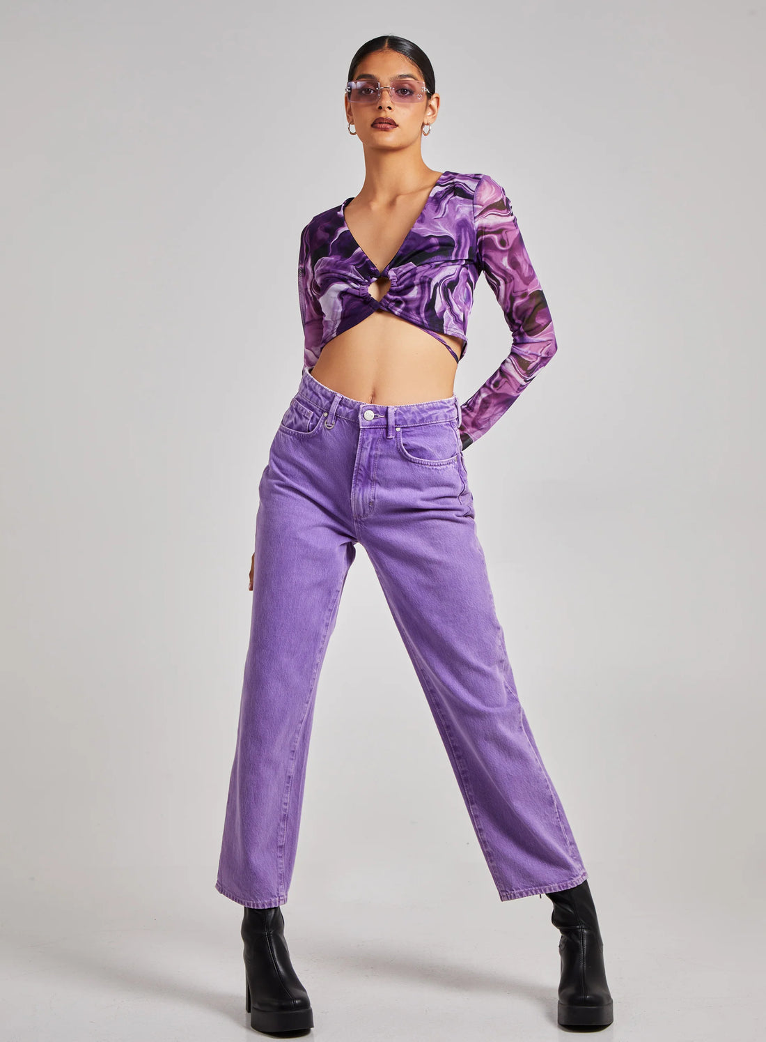 Long Sleeve Marble Print Top