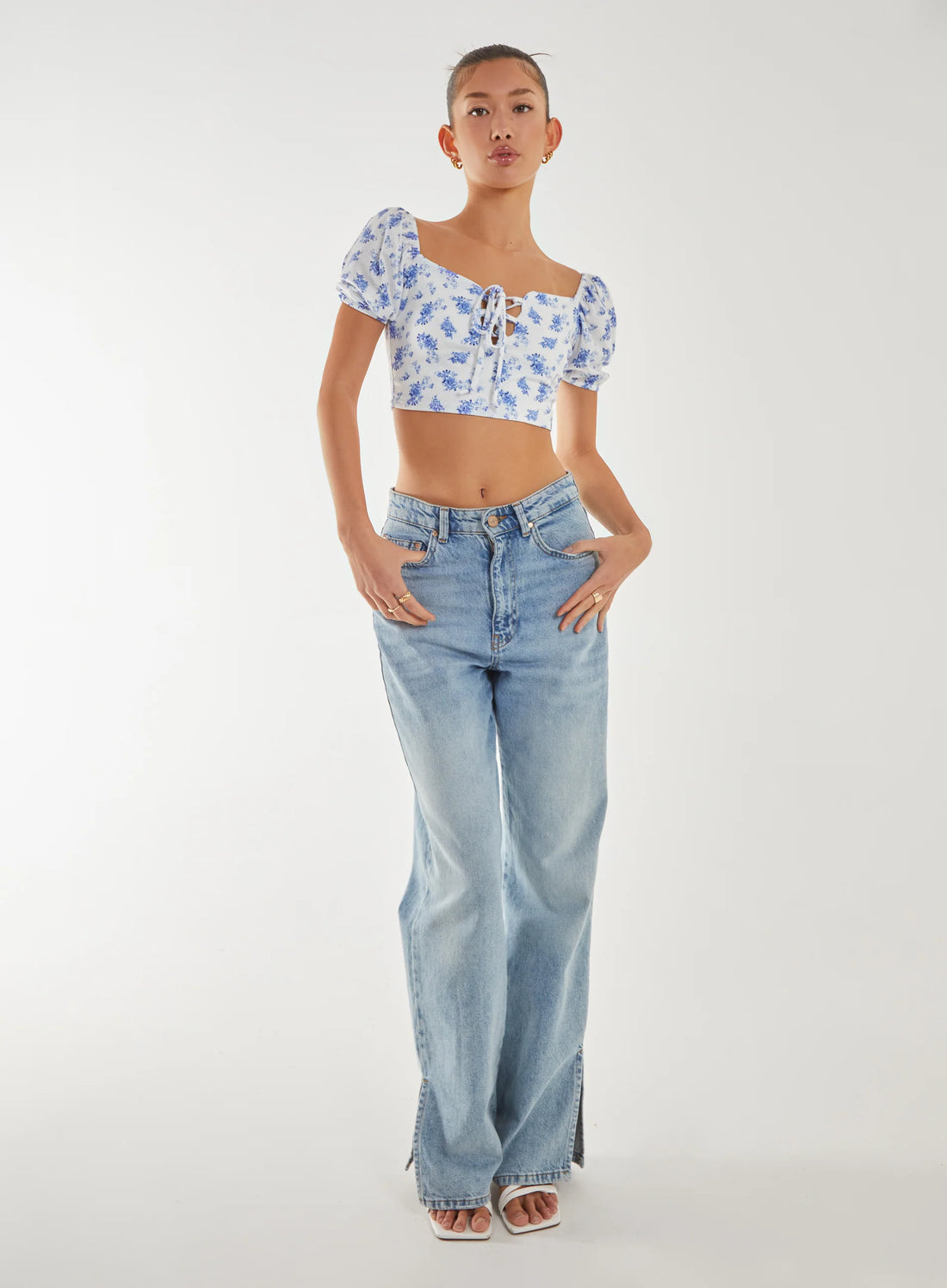 Floral Puff Sleeve Crop Top