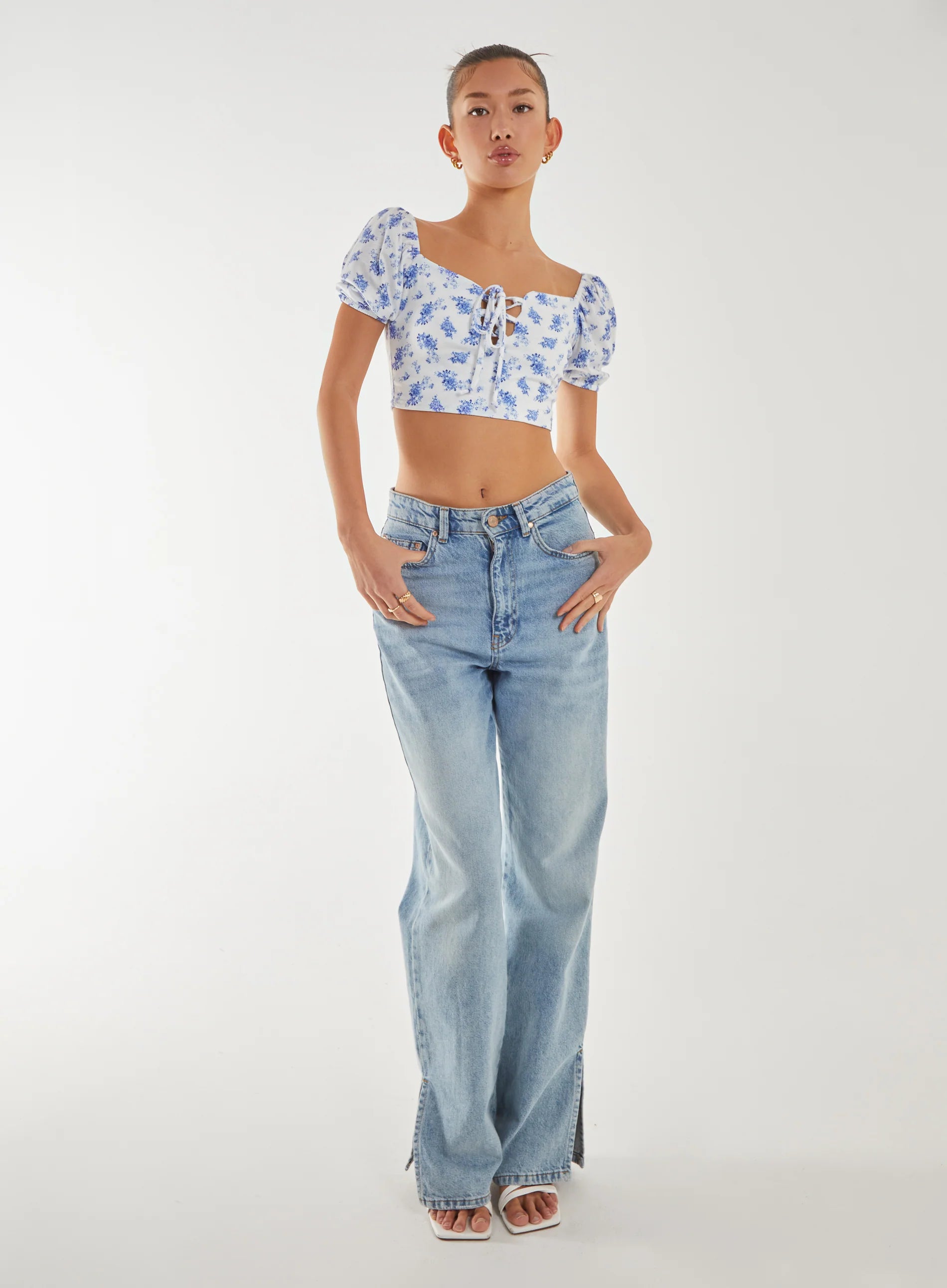 Floral Puff Sleeve Crop Top