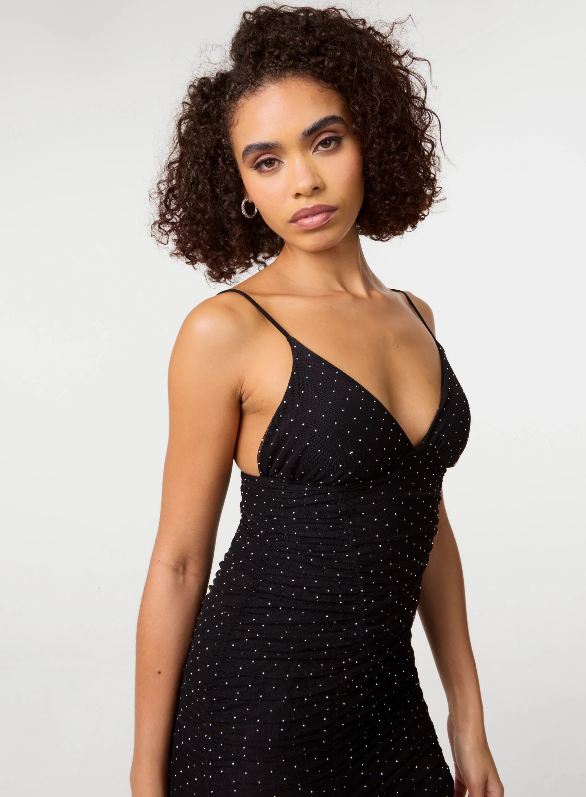 Diamante Mesh Bra Cup Gathered Dress