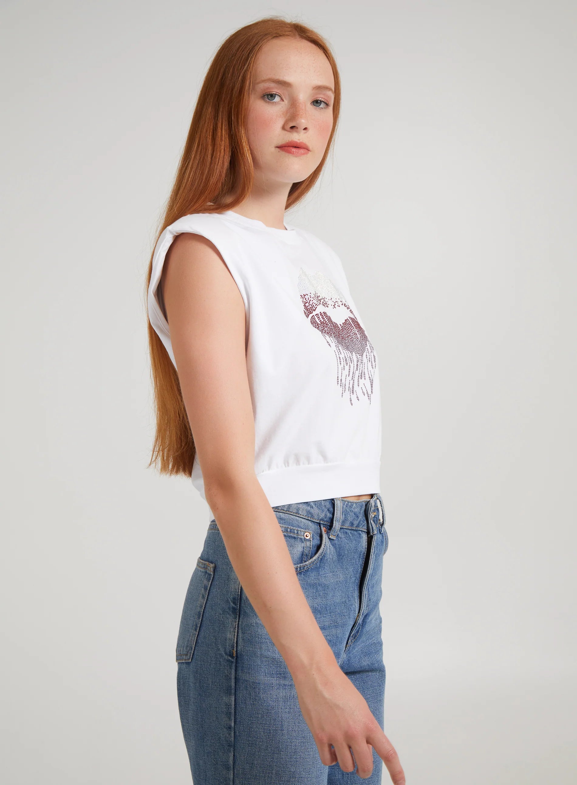 Diamante Lips Sleeveless Top