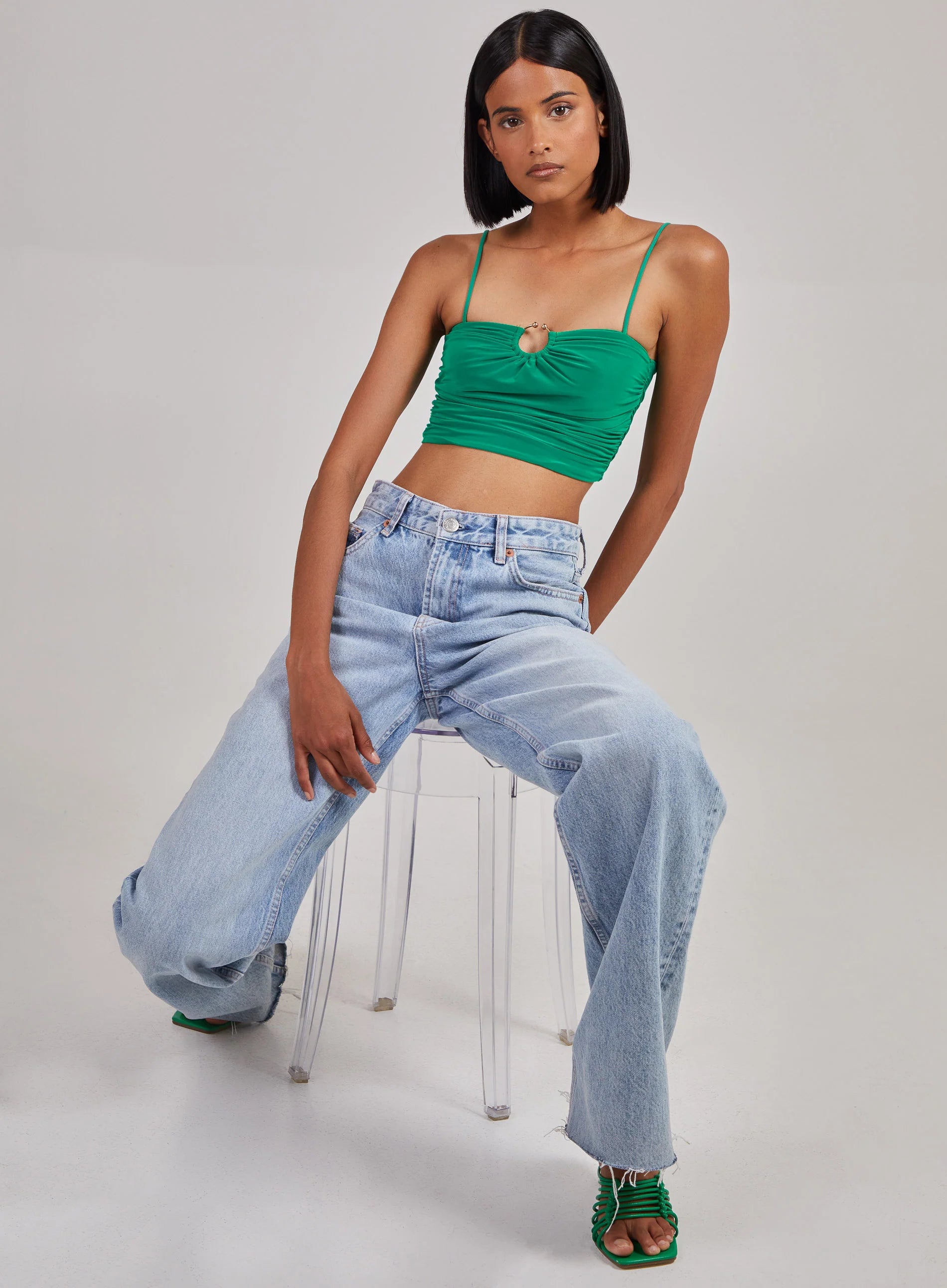 Gathered Ring Detail Slinky Cami Top