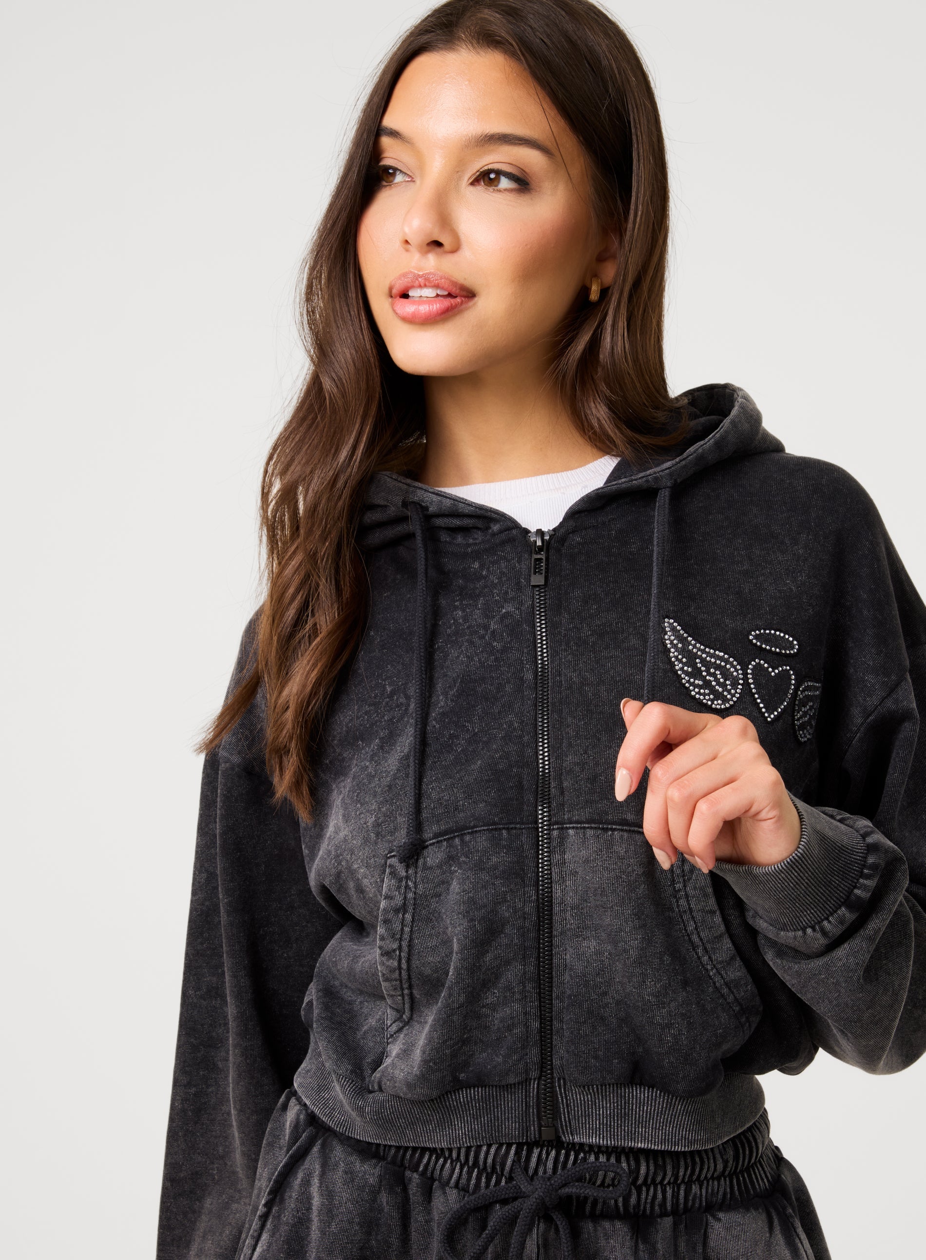 Halo Diamante Heart Zip Up Hoodie