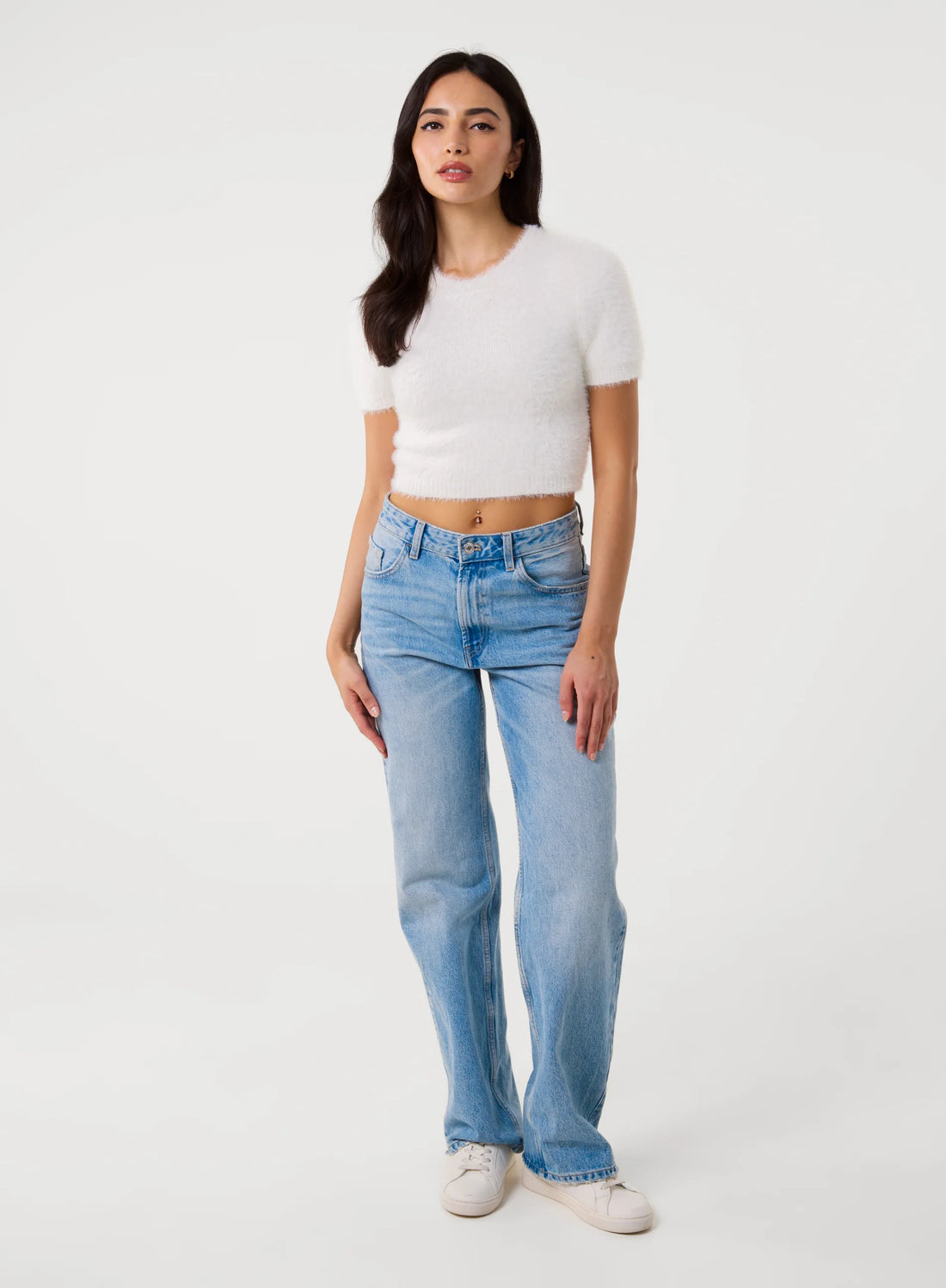 Short Sleeve Fluffy Knit Jumper