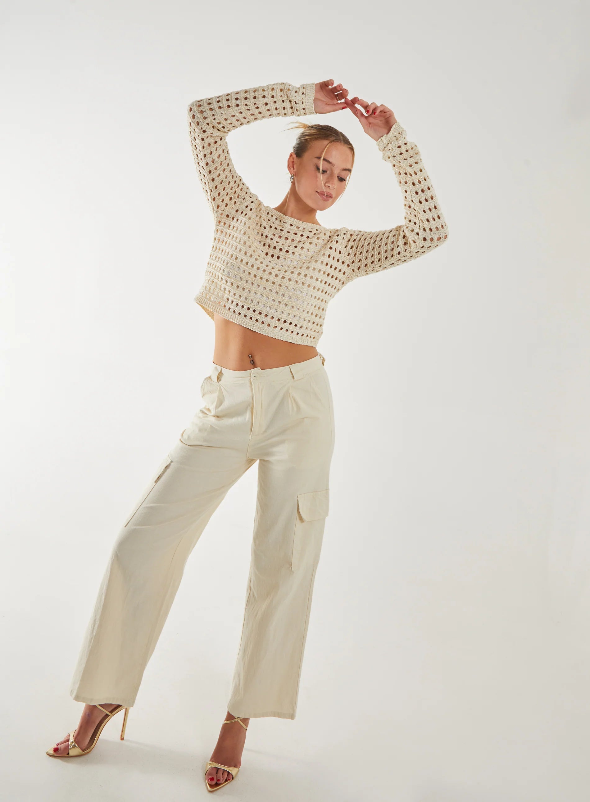 Metallic Long Sleeve Crochet Top