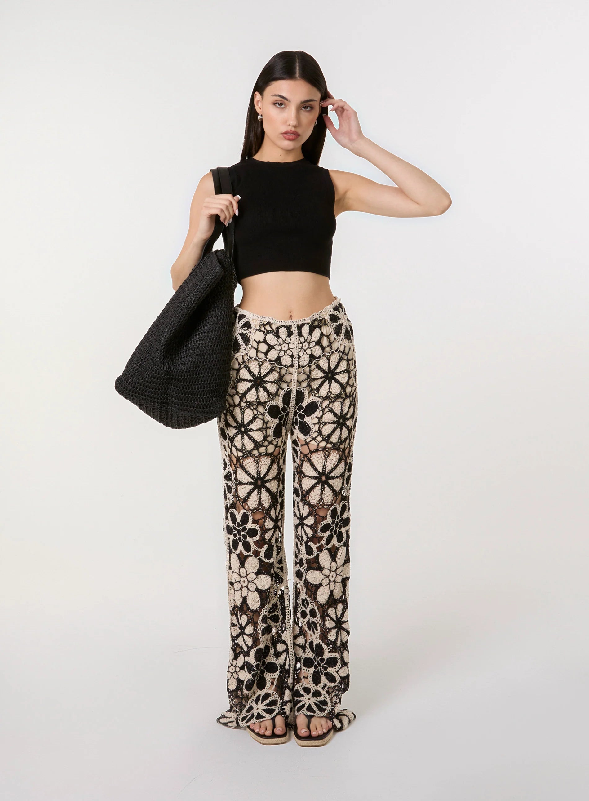 Crochet Pants With Flower Pattern