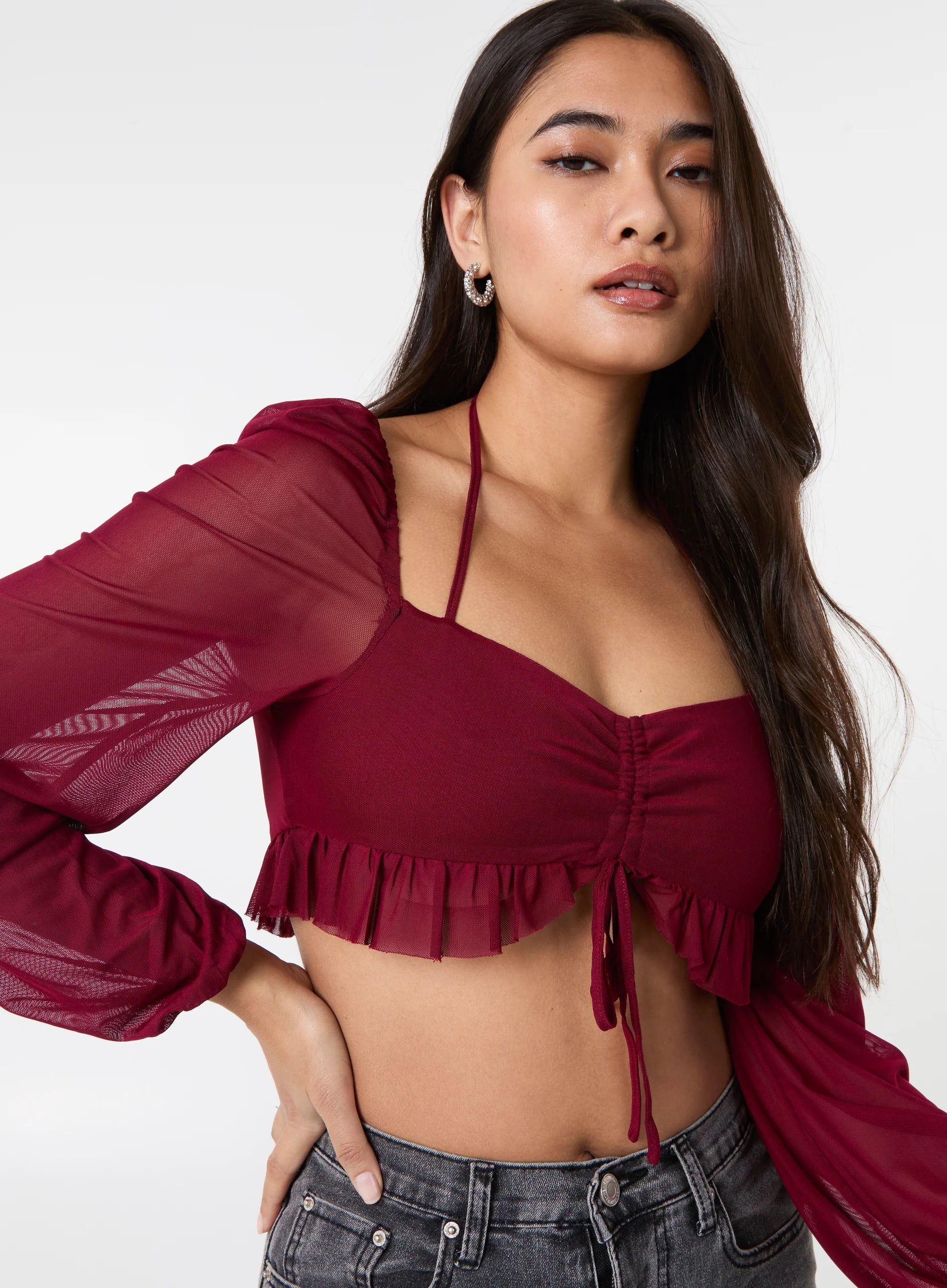 Long Sleeve Halterneck Crop Top