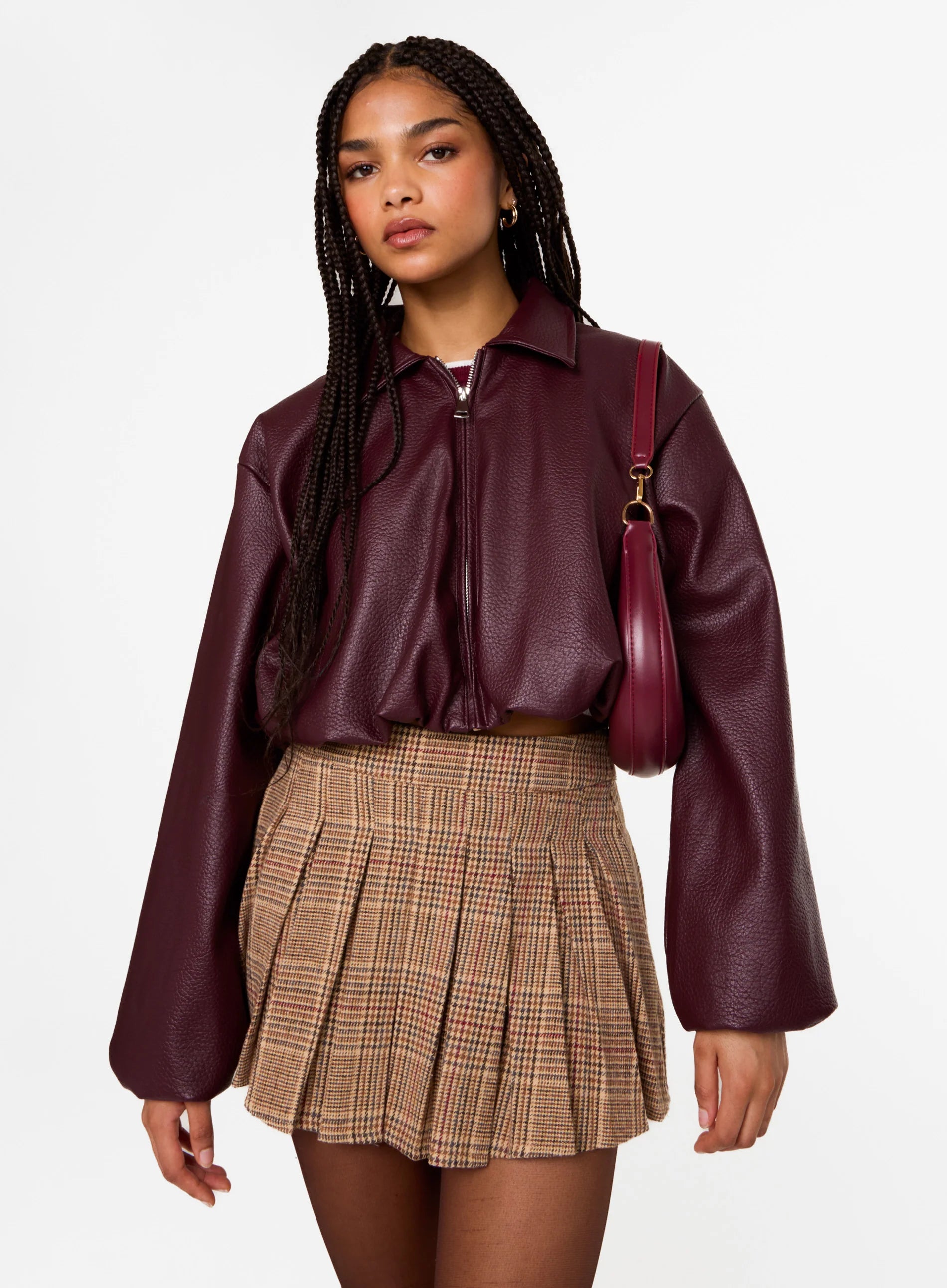 Faux Leather Puffball Jacket