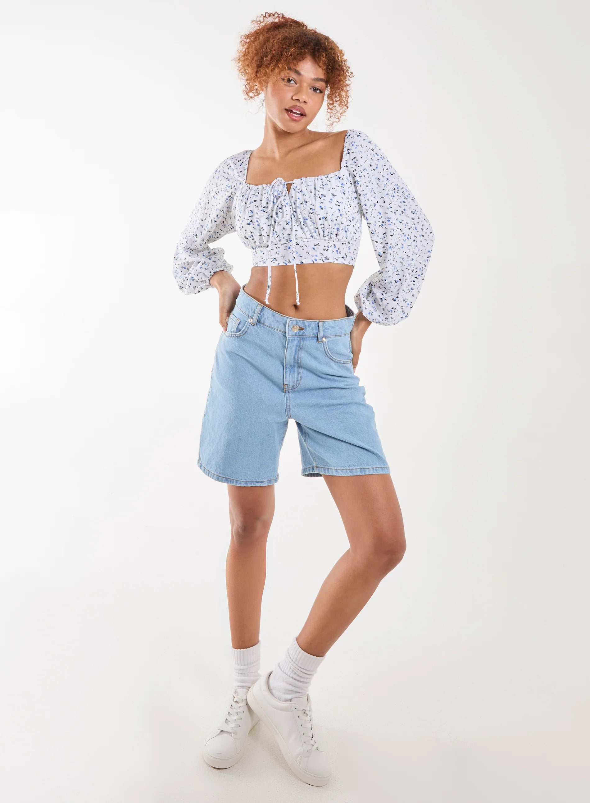 Long Sleeve Cropped Milkmaid Top