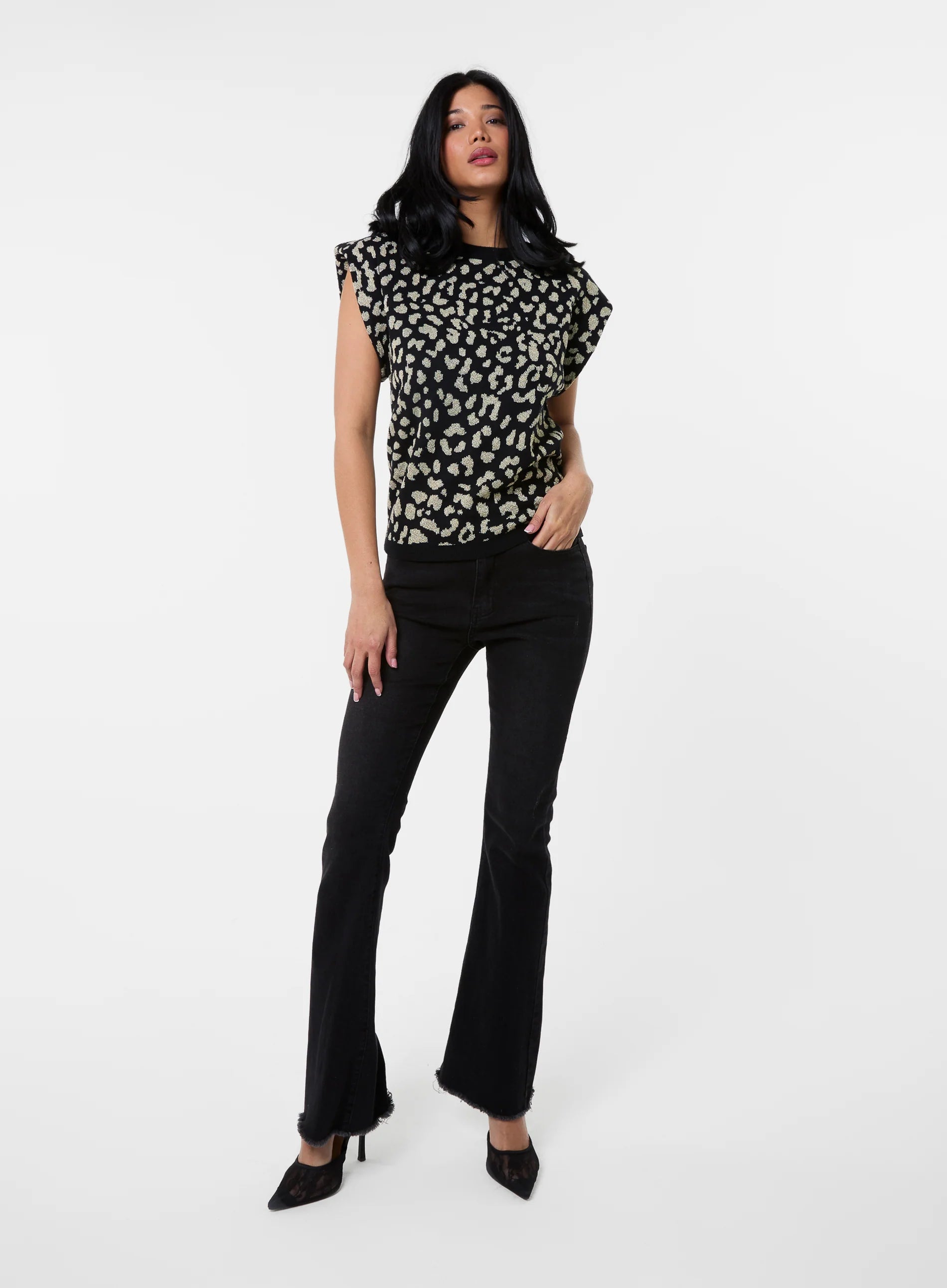 Leopard Print Shoulder Pad Top