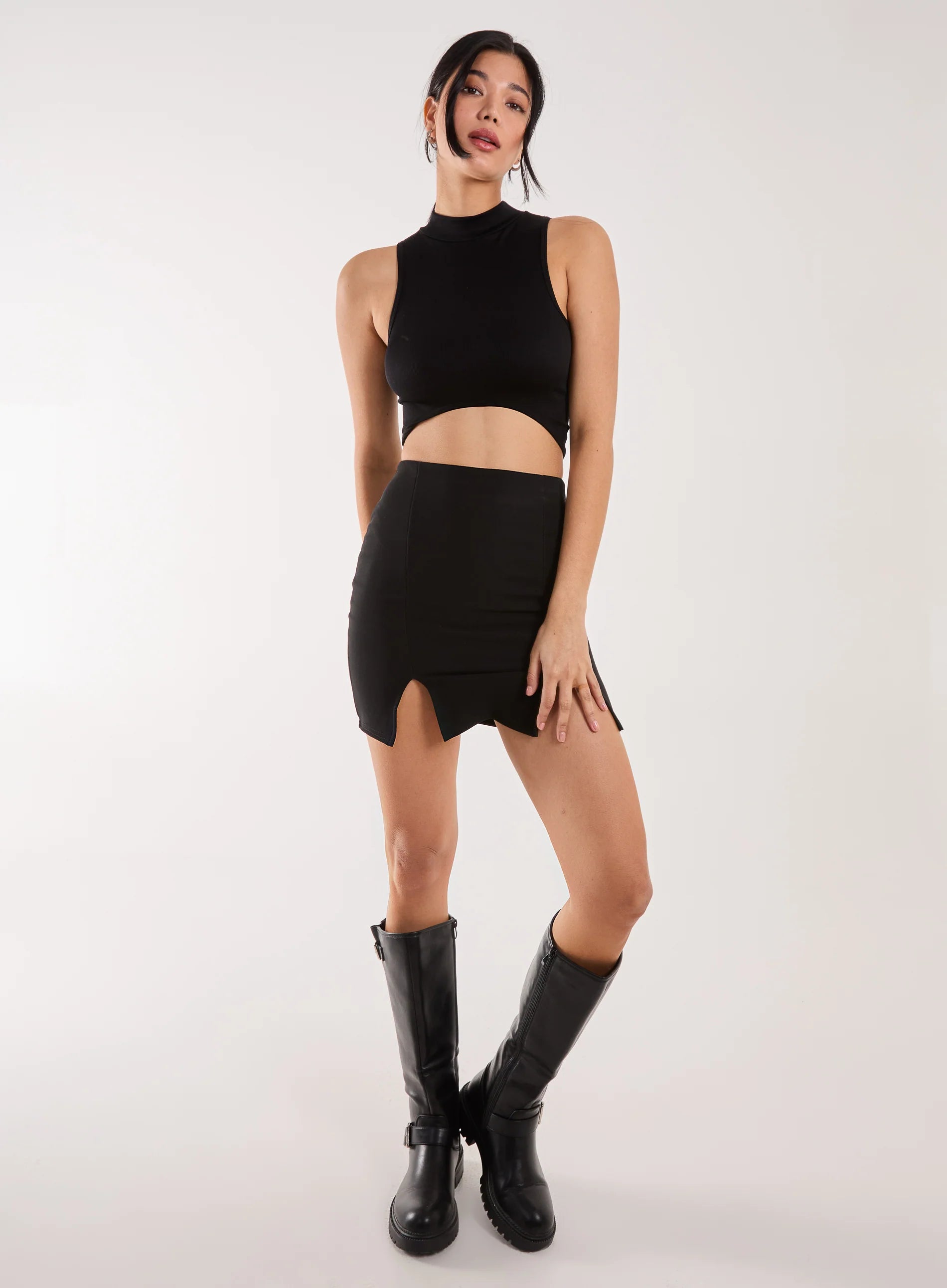 Bandage Double Split Mini Skirt
