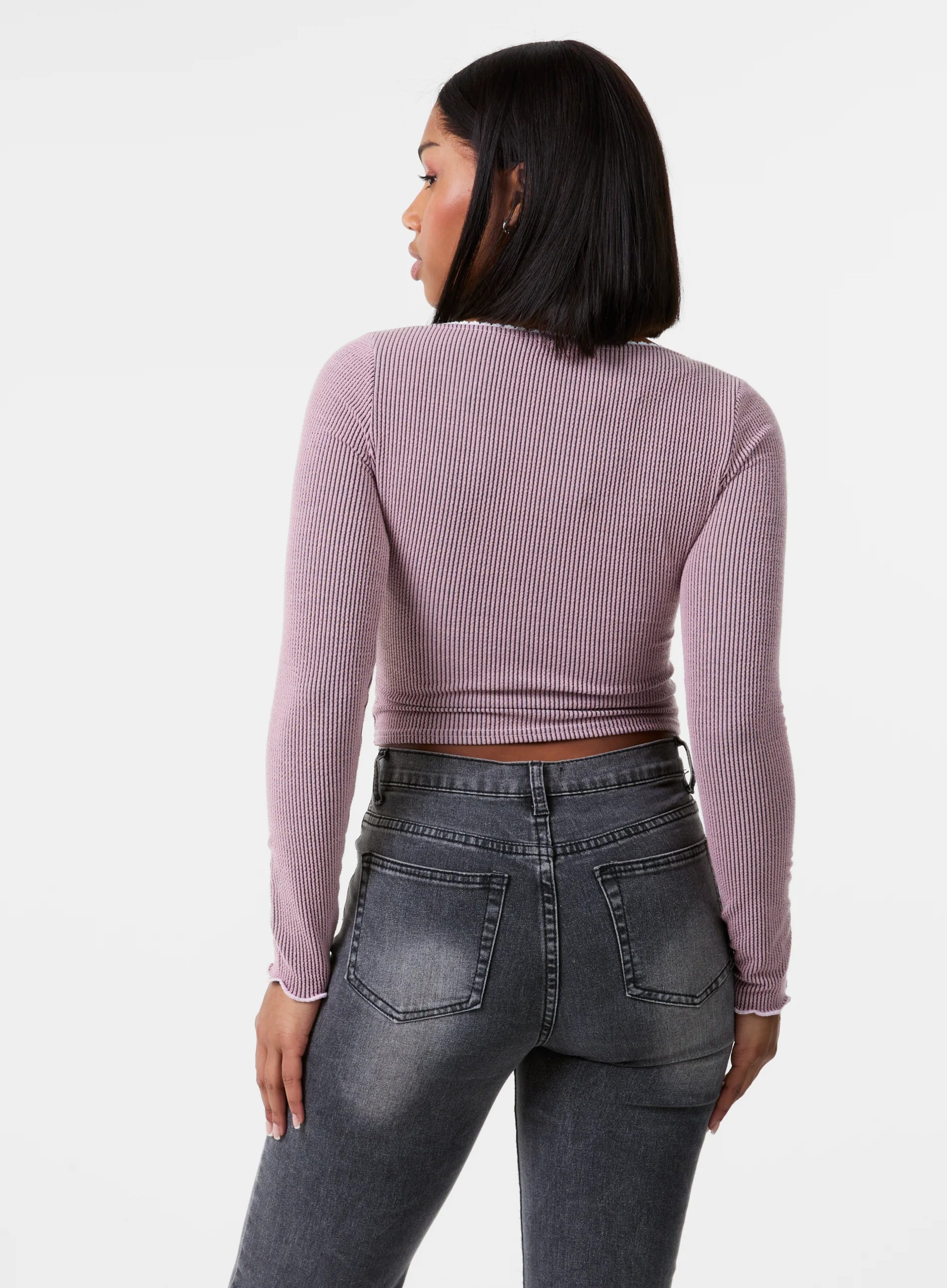 Long Sleeve Rib Top with Bow