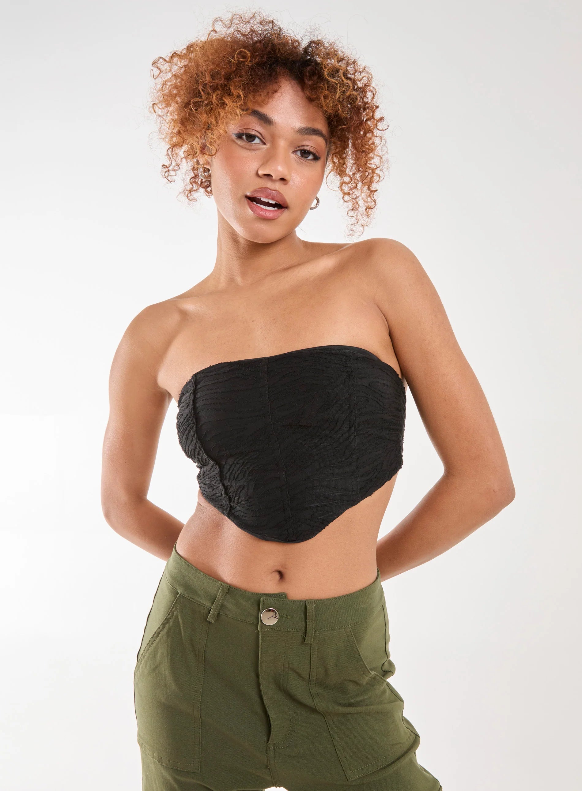 Tiger Print Textured Corset Top