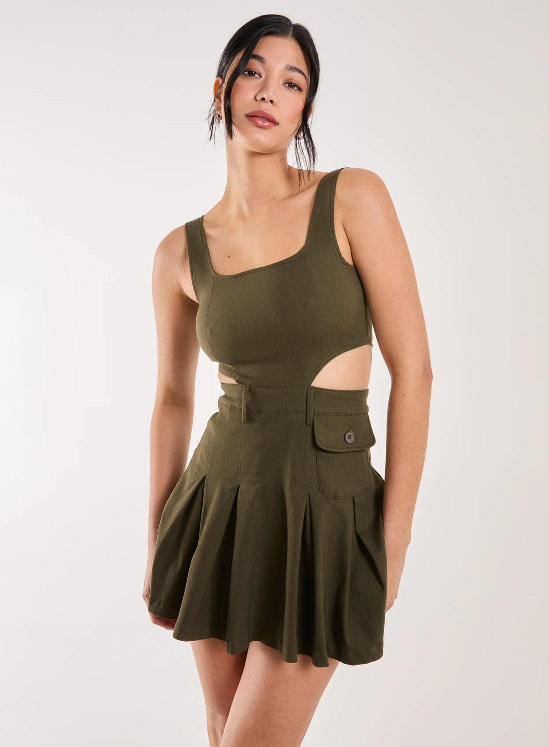 Utility Cut Out Pleated Mini Dress