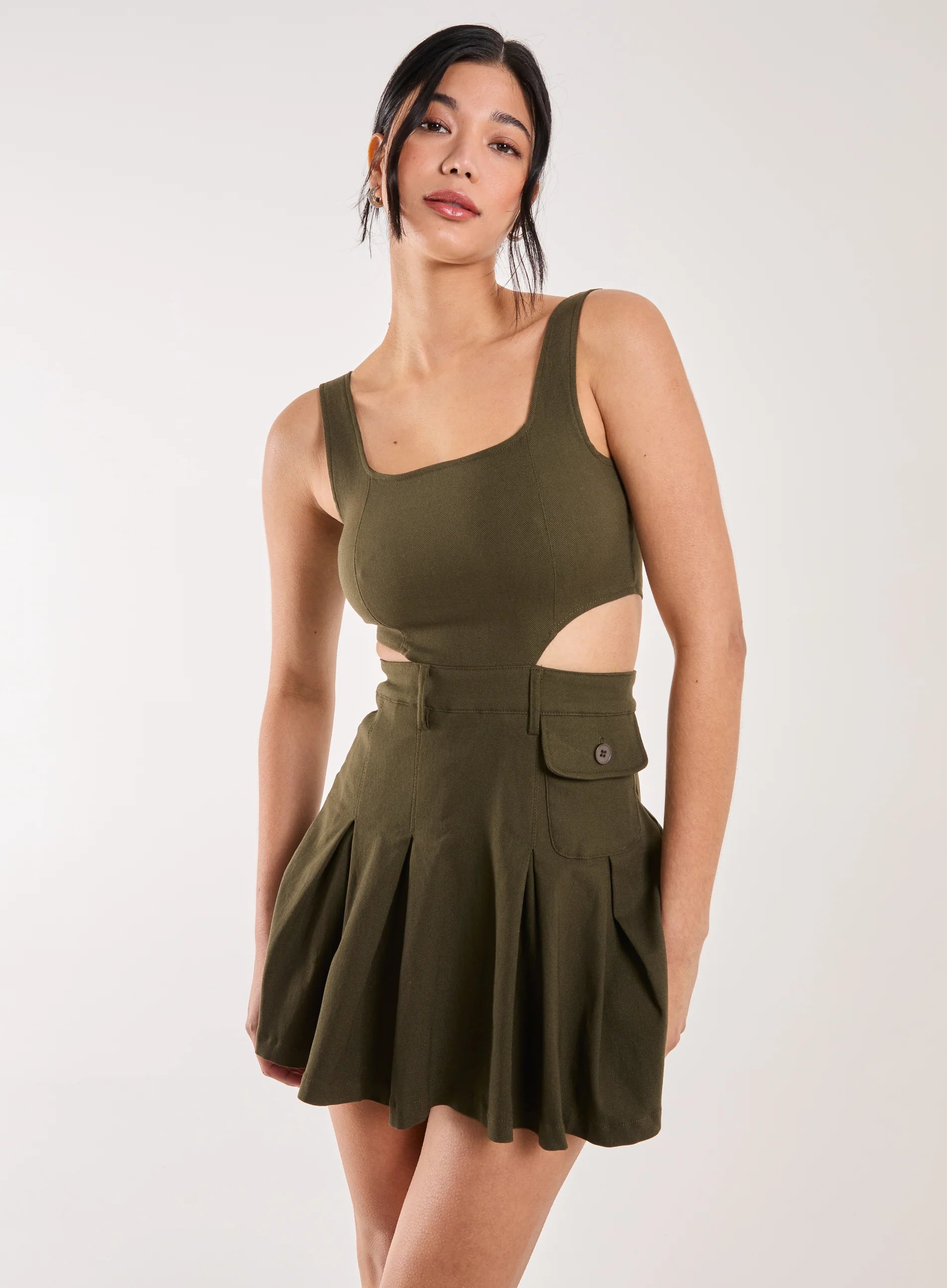 Utility Cut Out Pleated Mini Dress