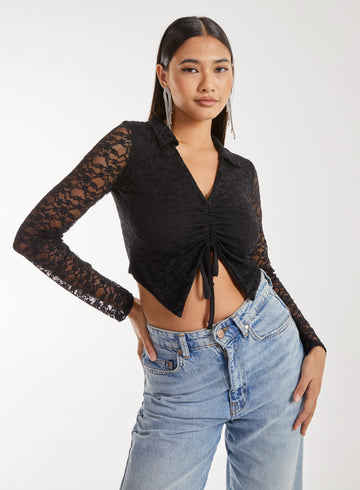Lace Long Sleeve Tie Front Top